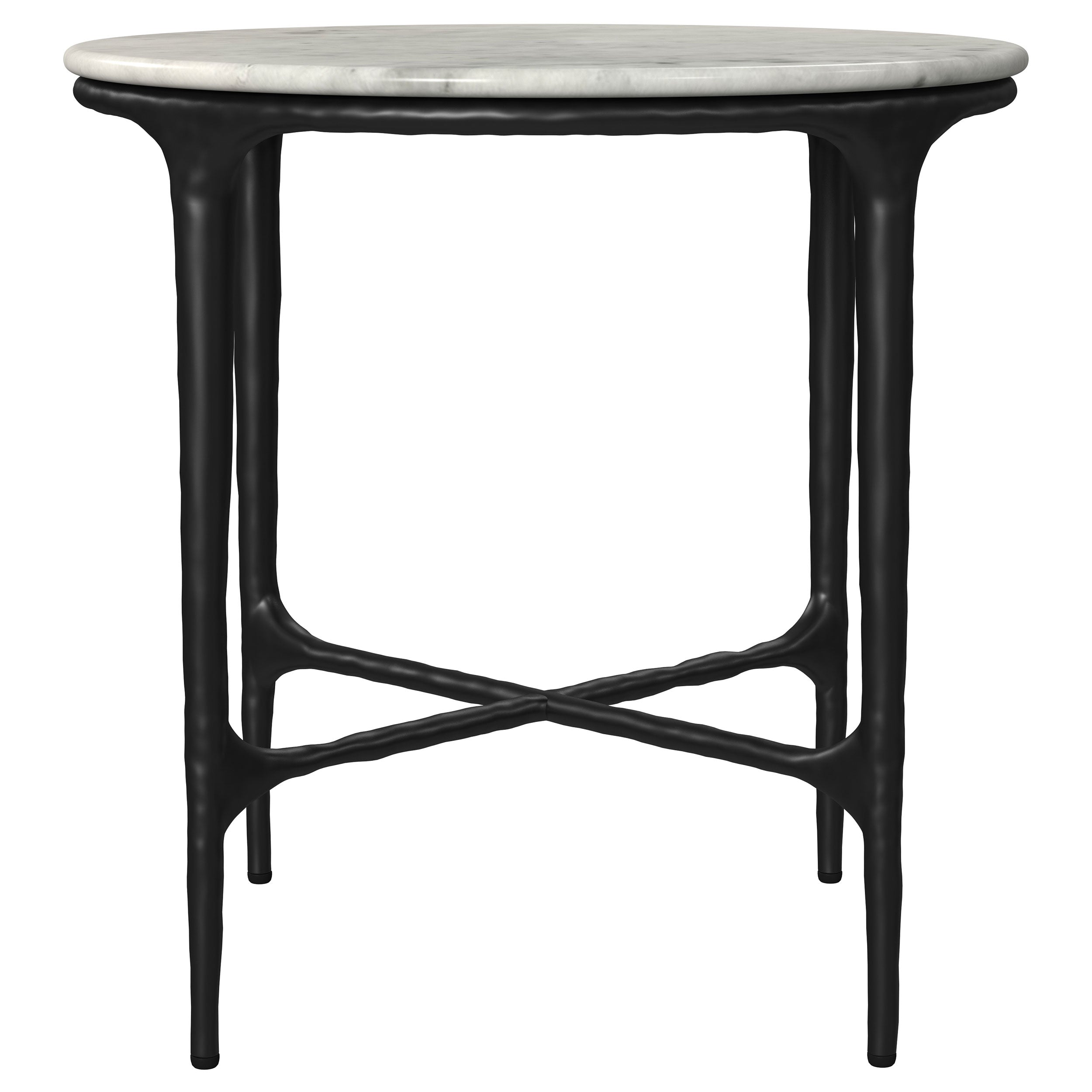 Hermas Round Genuine Marble Top Metal End Side Table White — view 3