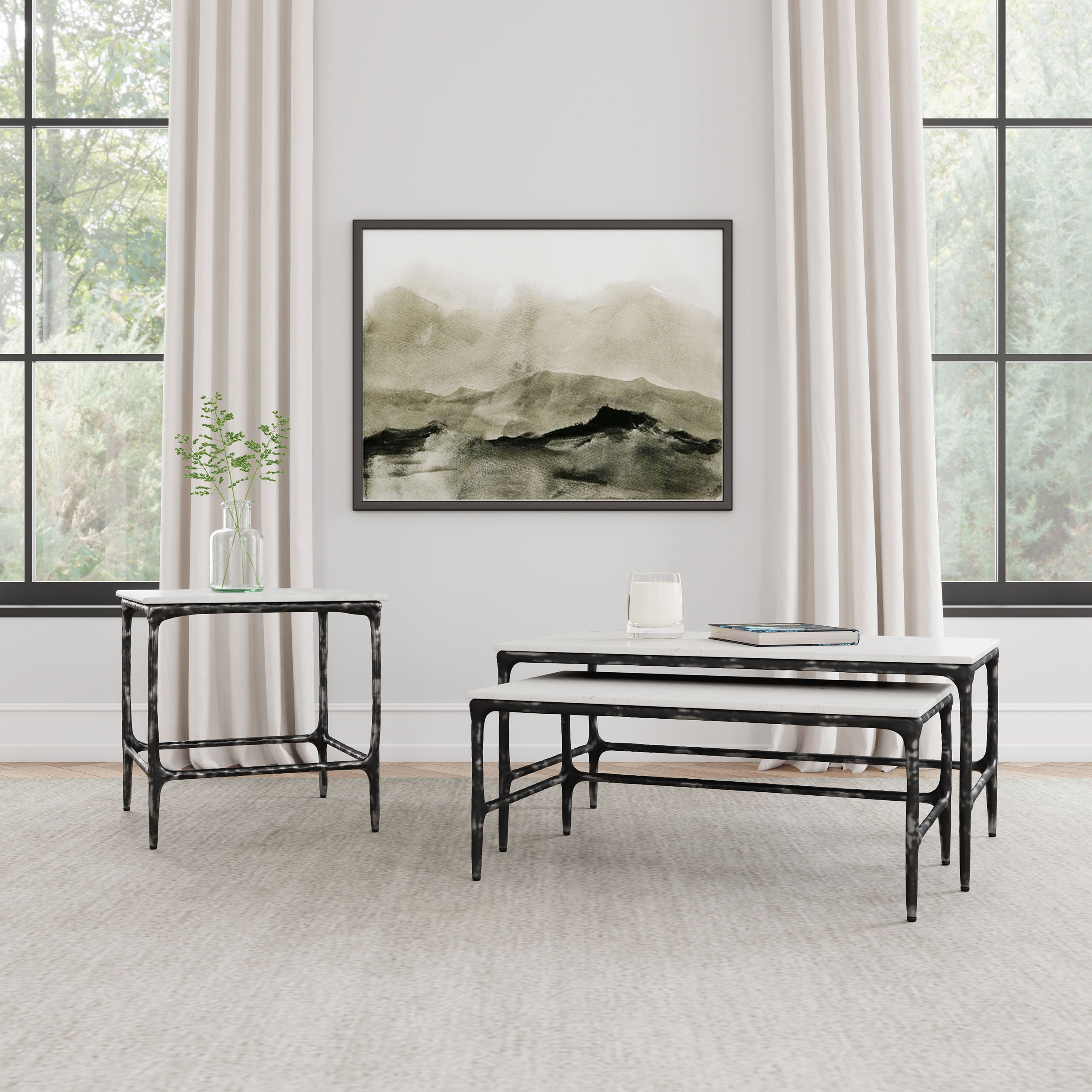 Ebby 2-piece Genuine Marble Top Nesting Coffee Tables White — view 12