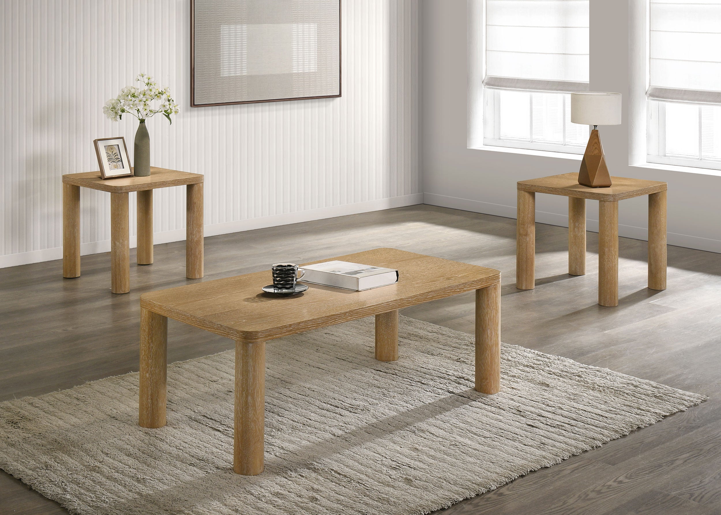 Castlewood 3-piece Cocktail Coffee Table Set Light Oak — view 1