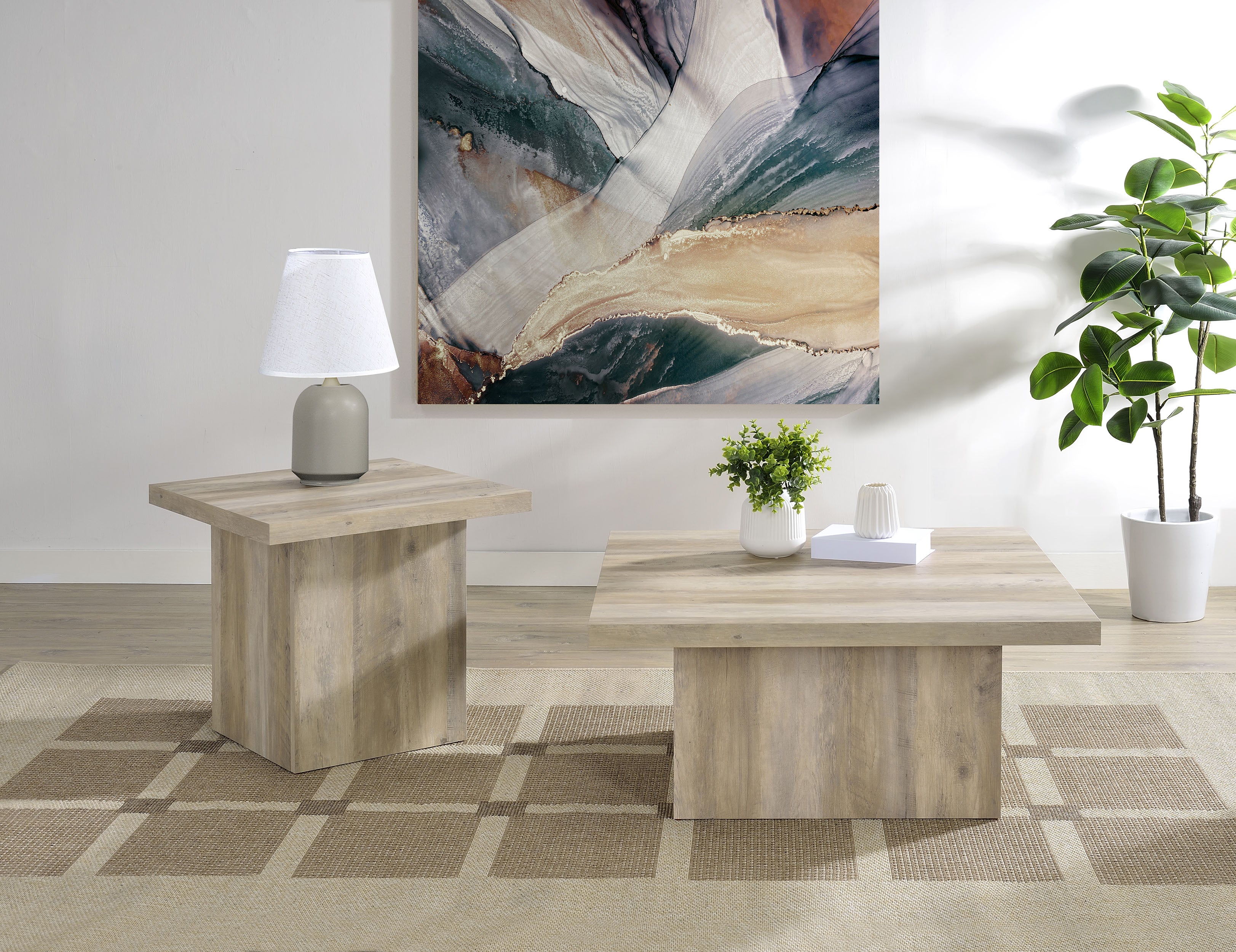 Devar Square Engineered Wood End Table Distressed Pine — view 9