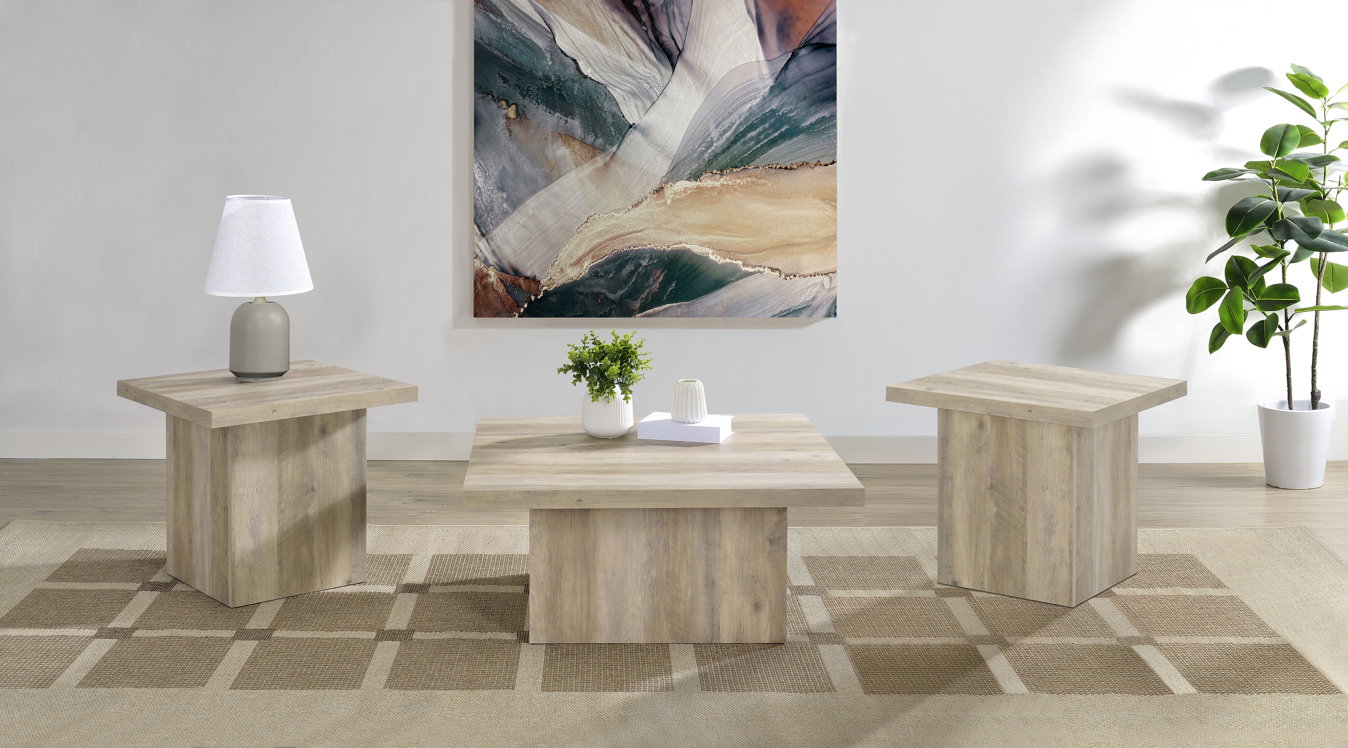 Devar 3-piece Square Coffee End Table Set Distressed Pine — view 1