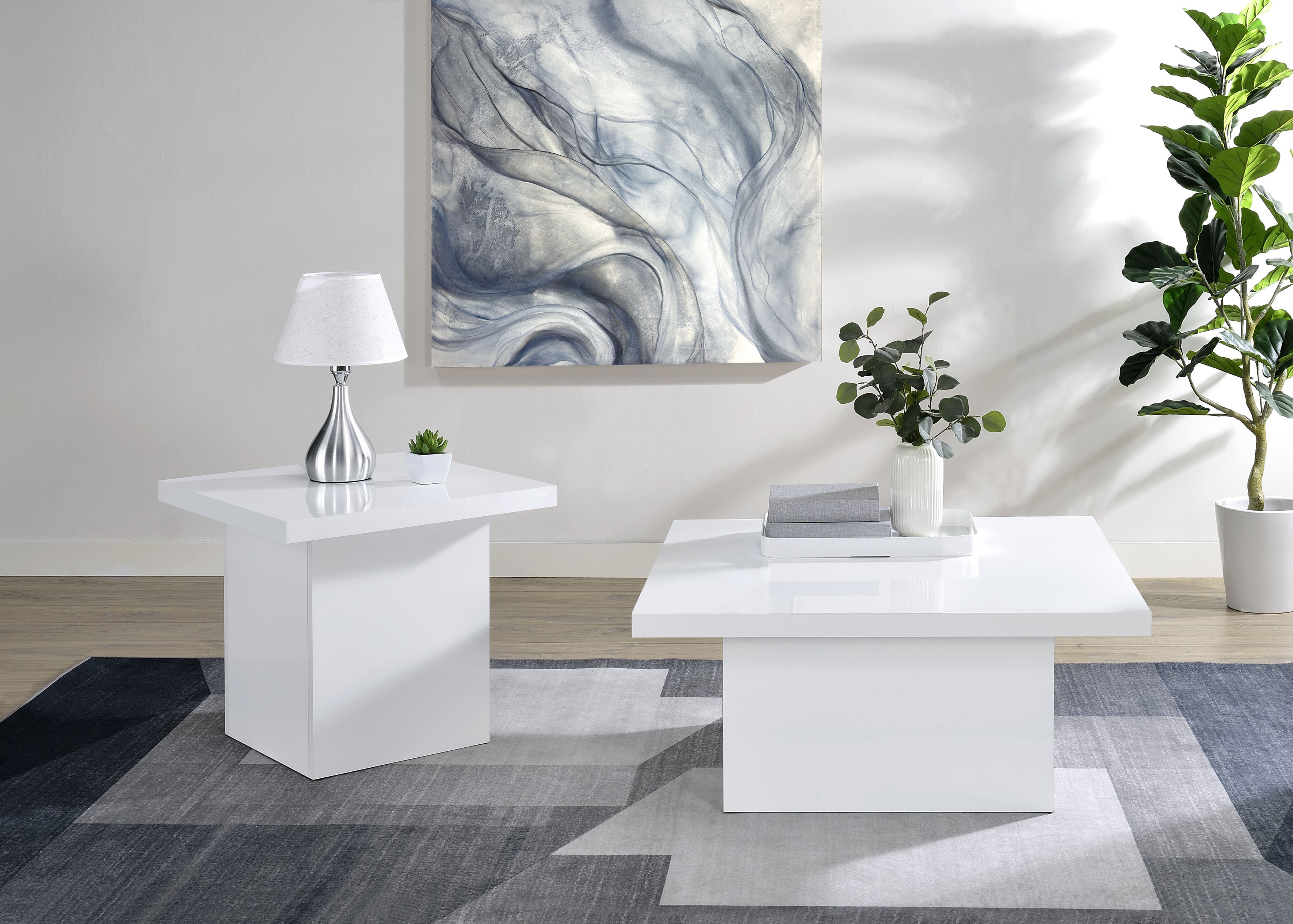 Devar Square Engineered Wood Side End Table White High Gloss — view 9
