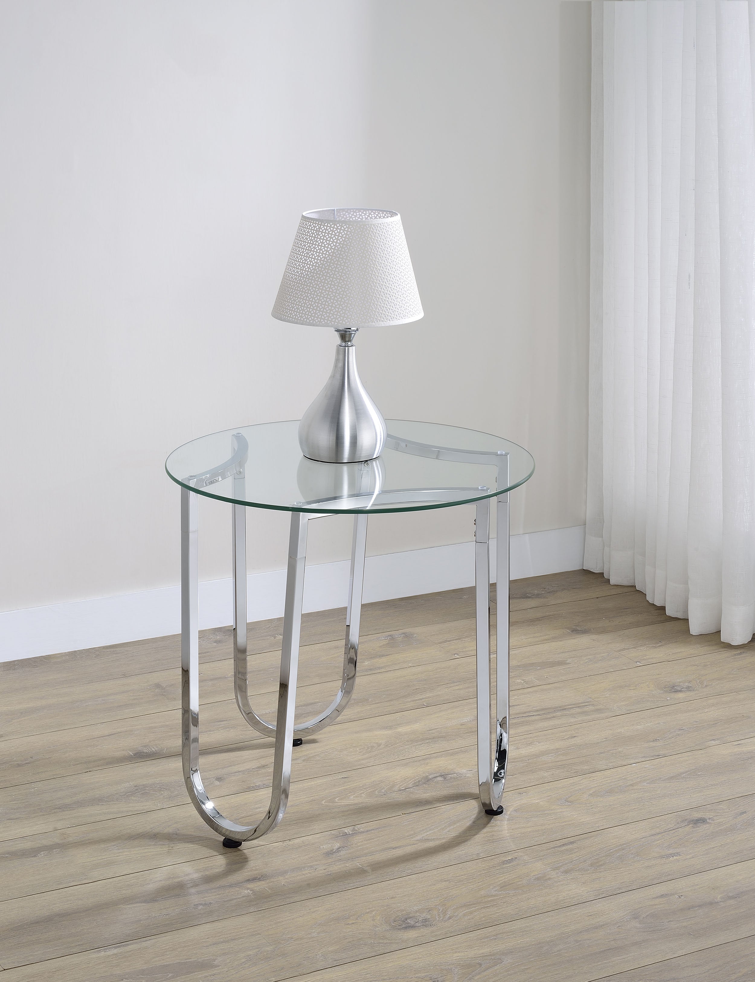 Beller Round Tempered Glass Top End Side Table Chrome — view 2