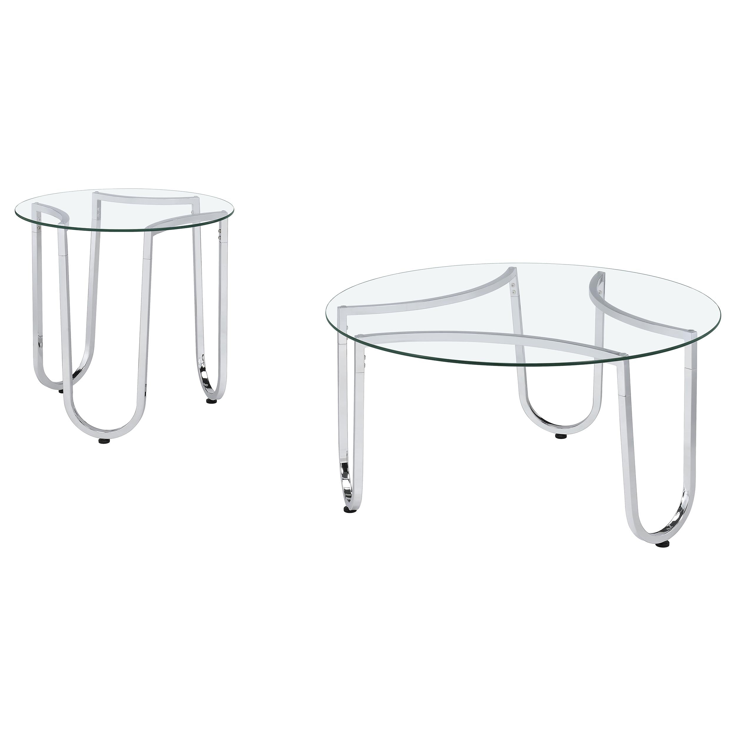Beller 2-piece Round Tempered Glass Top Coffee Table Set Chrome — view 2