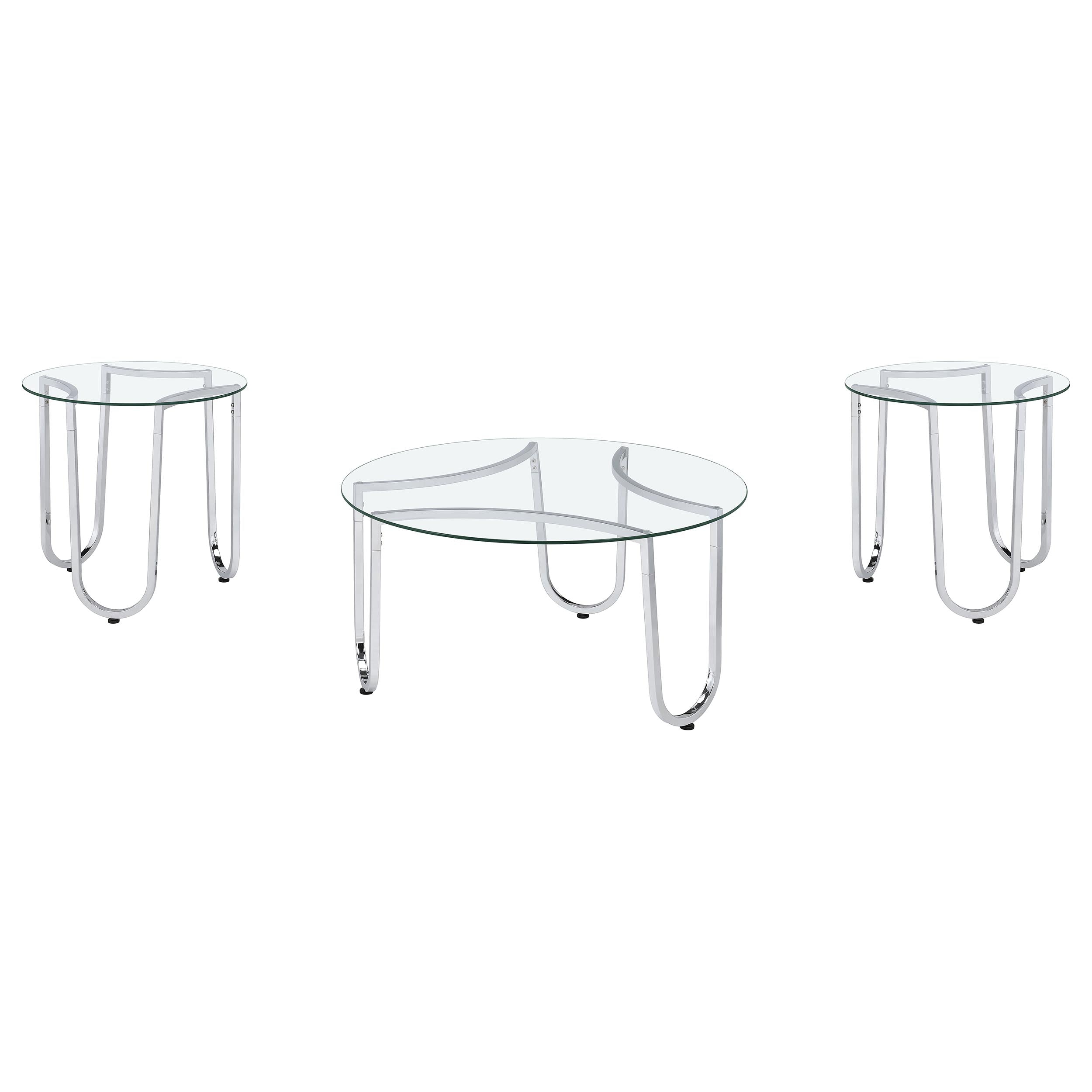 Beller 3-piece Round Tempered Glass Top Coffee Table Set Chrome — view 2