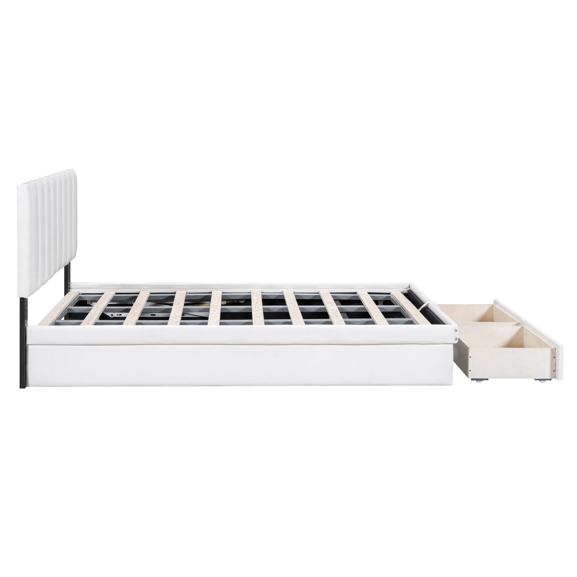 Full Size Upholstered Bed with Hydraulic Storage System and Drawer, White - Atlantic Fine Furniture Melbourne FL