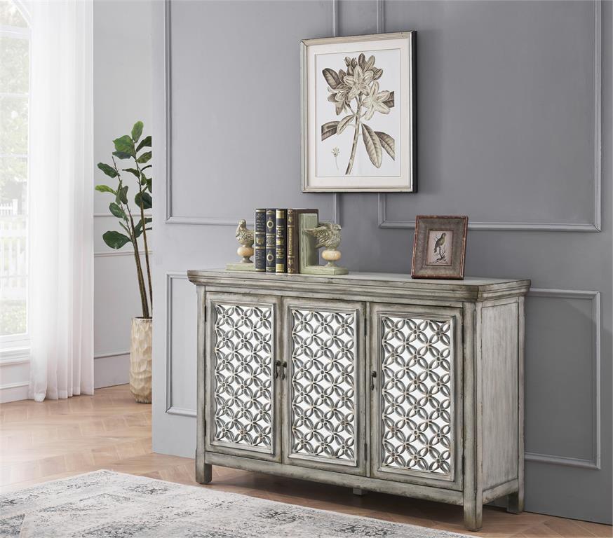 Silver credenza store with mirrored doors