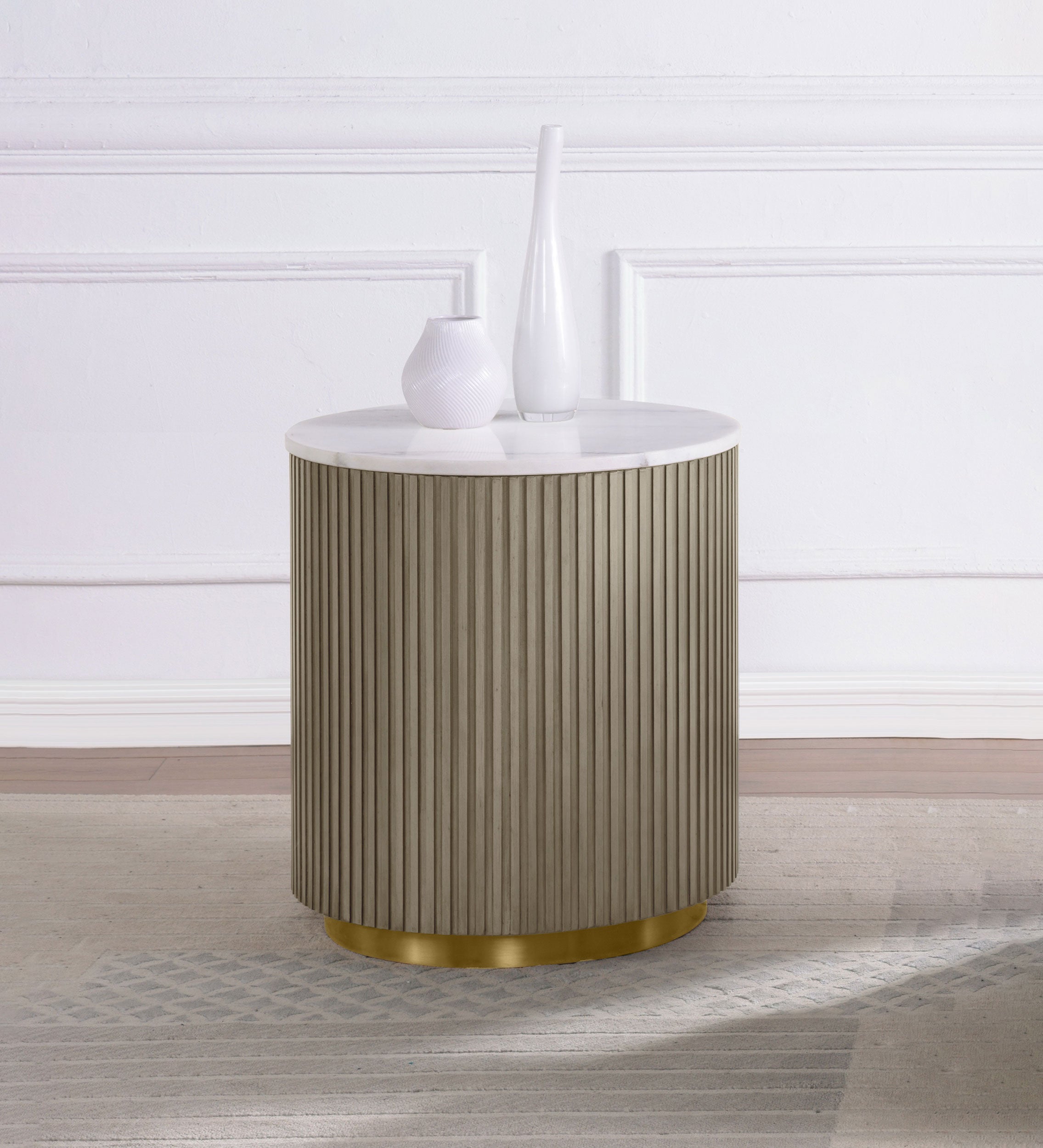 Jason Round White Marble Top Side End Table Greige — view 2