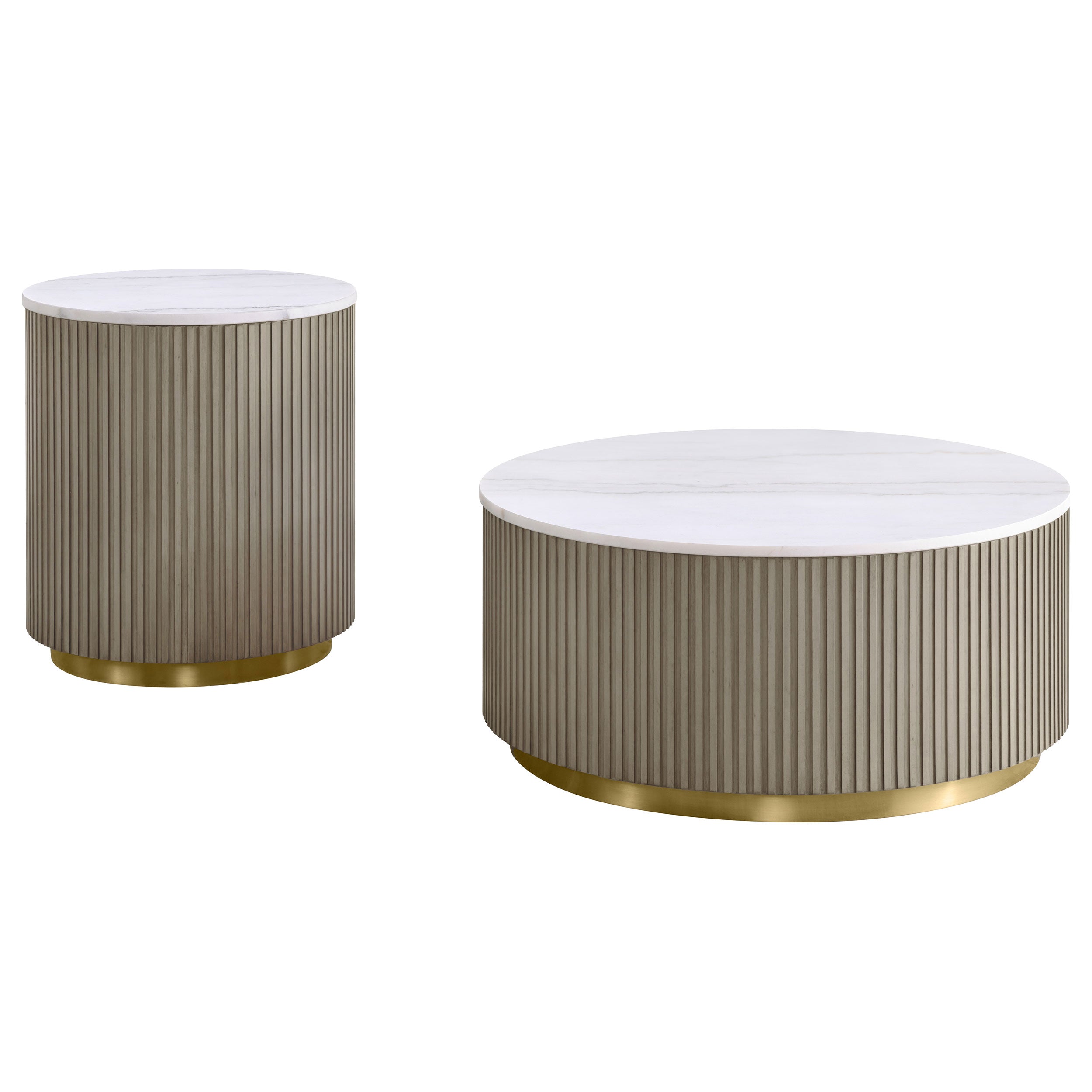 Jason 2-piece Round White Marble Coffee Table Set Greige — view 2