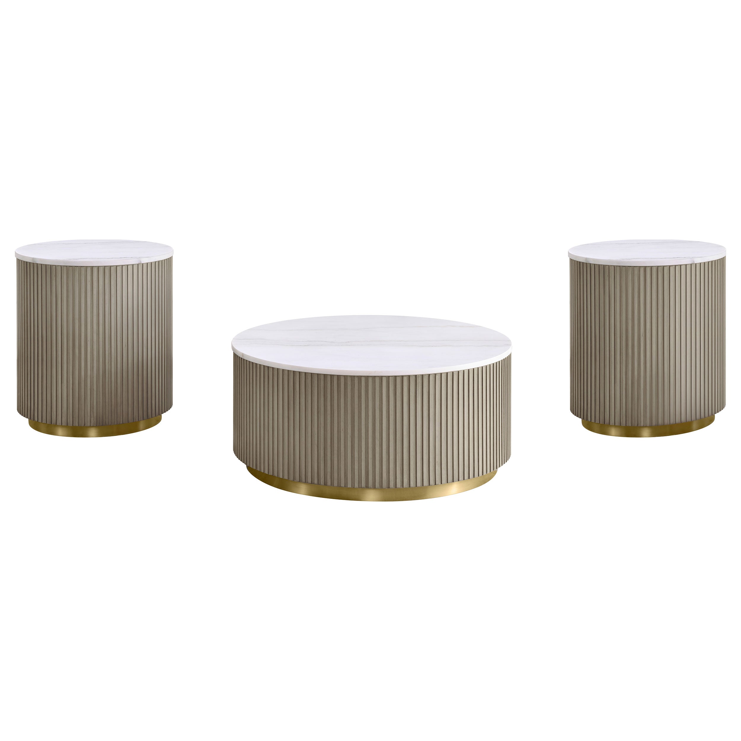 Jason 3-piece Round White Marble Coffee Table Set Greige — view 2