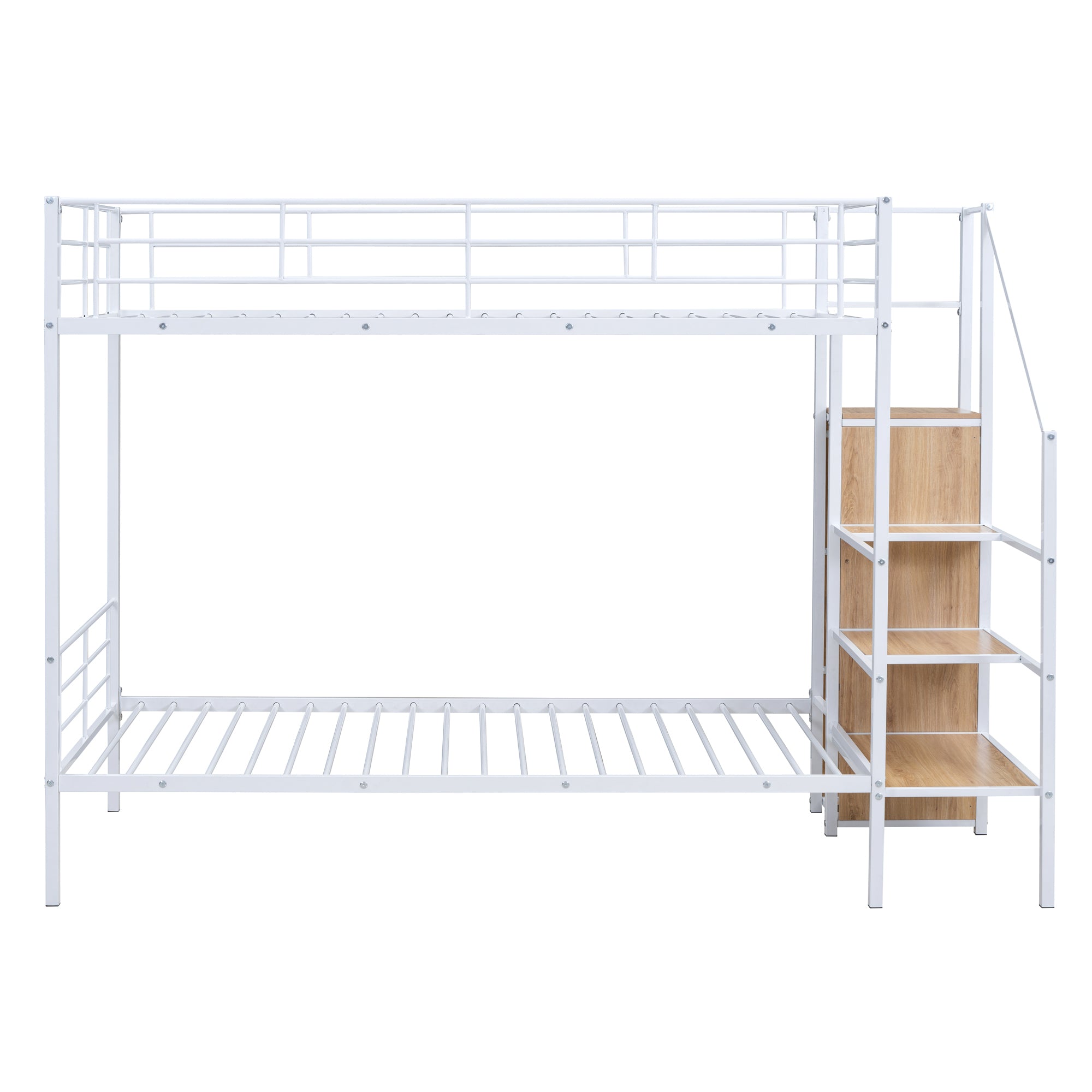 Twin Over Twin Metal Bunk Bed with Lateral Storage Ladder and Wardrobe, White - Atlantic Fine Furniture Melbourne FL