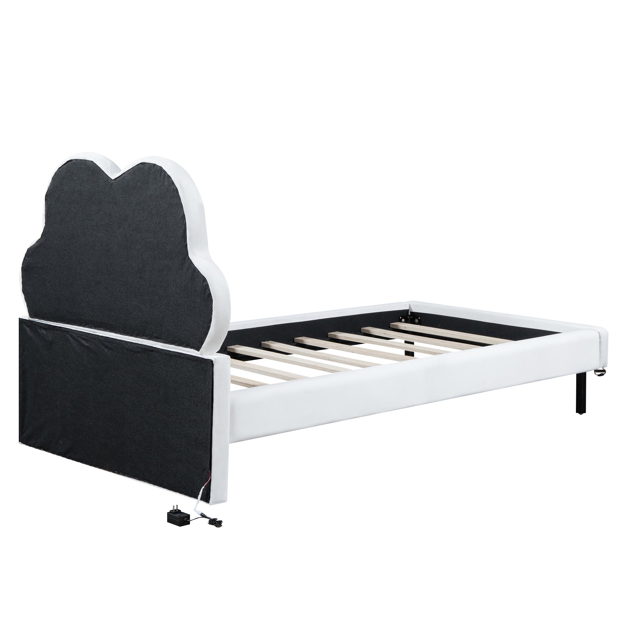 Twin Size Upholstered Platform Bed with Animal Paw Shaped Headboard and LED, Pink - Atlantic Fine Furniture Melbourne FL