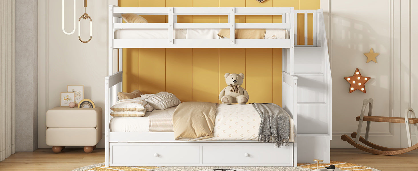 Twin-Over-Full Bunk Bed with Twin size Trundle, Storage and Guard Rail for Bedroom, Dorm, for Adults, White(OLD SKU :LT000119AAK) - Atlantic Fine Furniture Melbourne FL