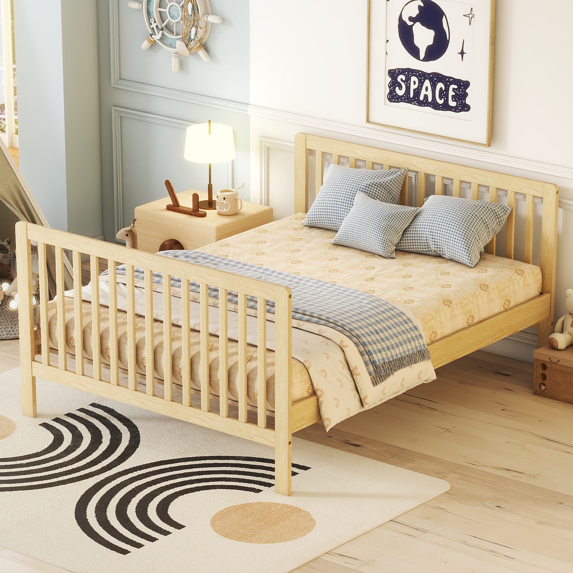 Convertible Crib/Full Size Bed with Changing Table, Natural - Atlantic Fine Furniture Melbourne FL
