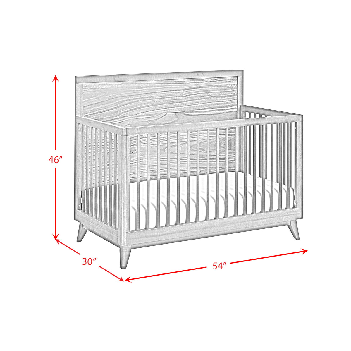 Malia Crib With High Headboard And Guardrail in Walnut by Elements International, view 5