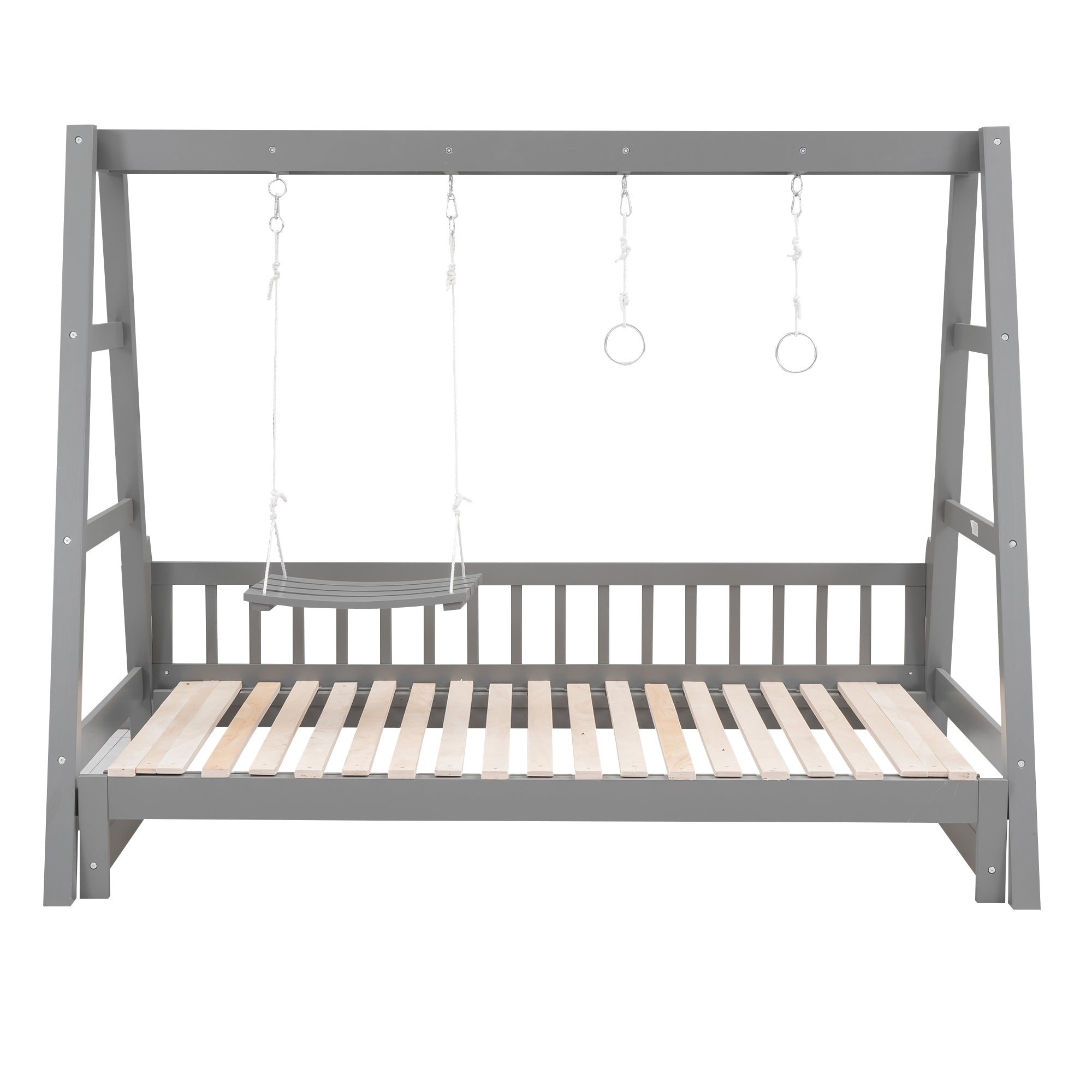 Extendable Twin Daybed with Swing and Ring Handles, Gray(Twin bed can be pulled out to be King) - Atlantic Fine Furniture Melbourne FL