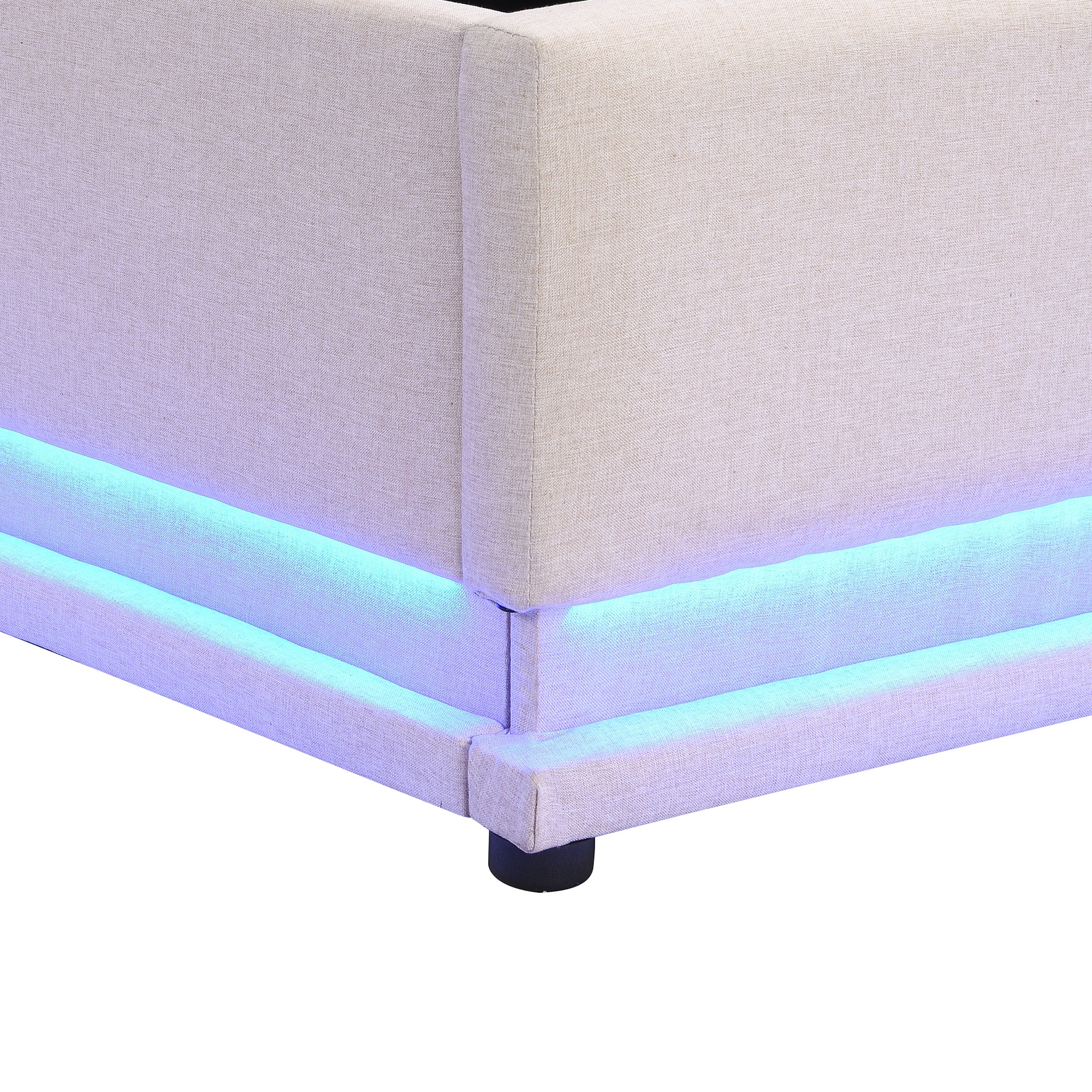 Full Size Upholstered Bed with Hydraulic Storage System and LED Light, Modern Platform Bed with Button-tufted Design Headboard, Beige - Atlantic Fine Furniture Melbourne FL