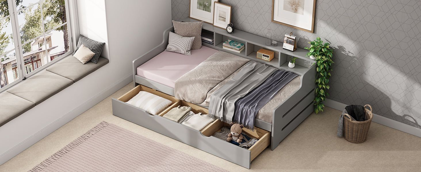 Twin Size Wooden Day Bed with 3 Trawers for Guest Room, Small Bedroom, Study Room, Gray - Atlantic Fine Furniture Melbourne FL