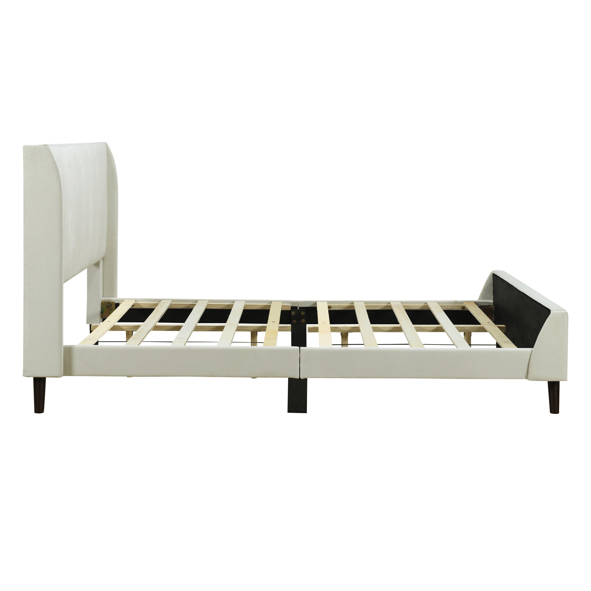 Full Size Upholstered Platform Bed, Velvet, Beige - Atlantic Fine Furniture Melbourne FL