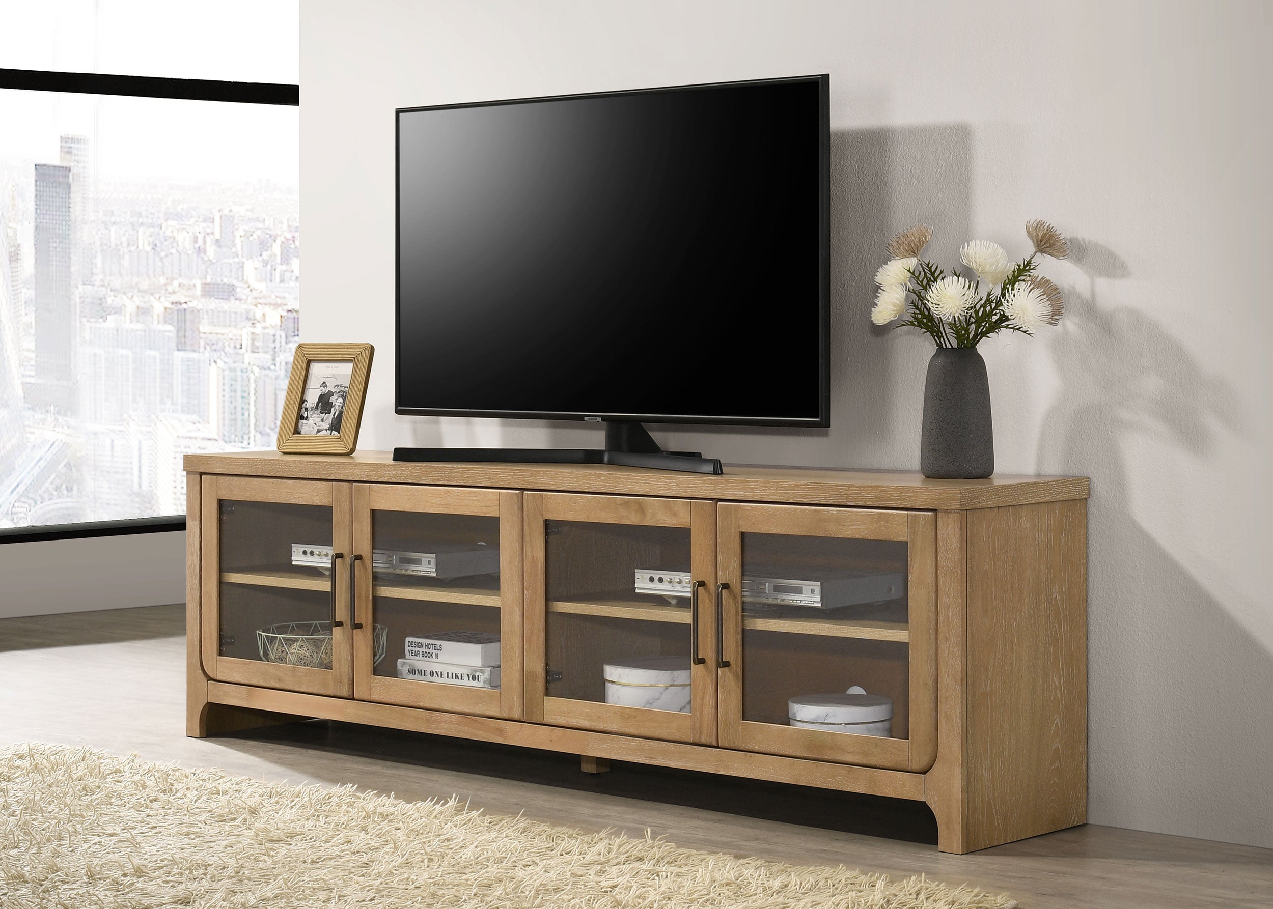 Brenham 79-inch 4-door TV Stand Media Console Washed Oak — view 2