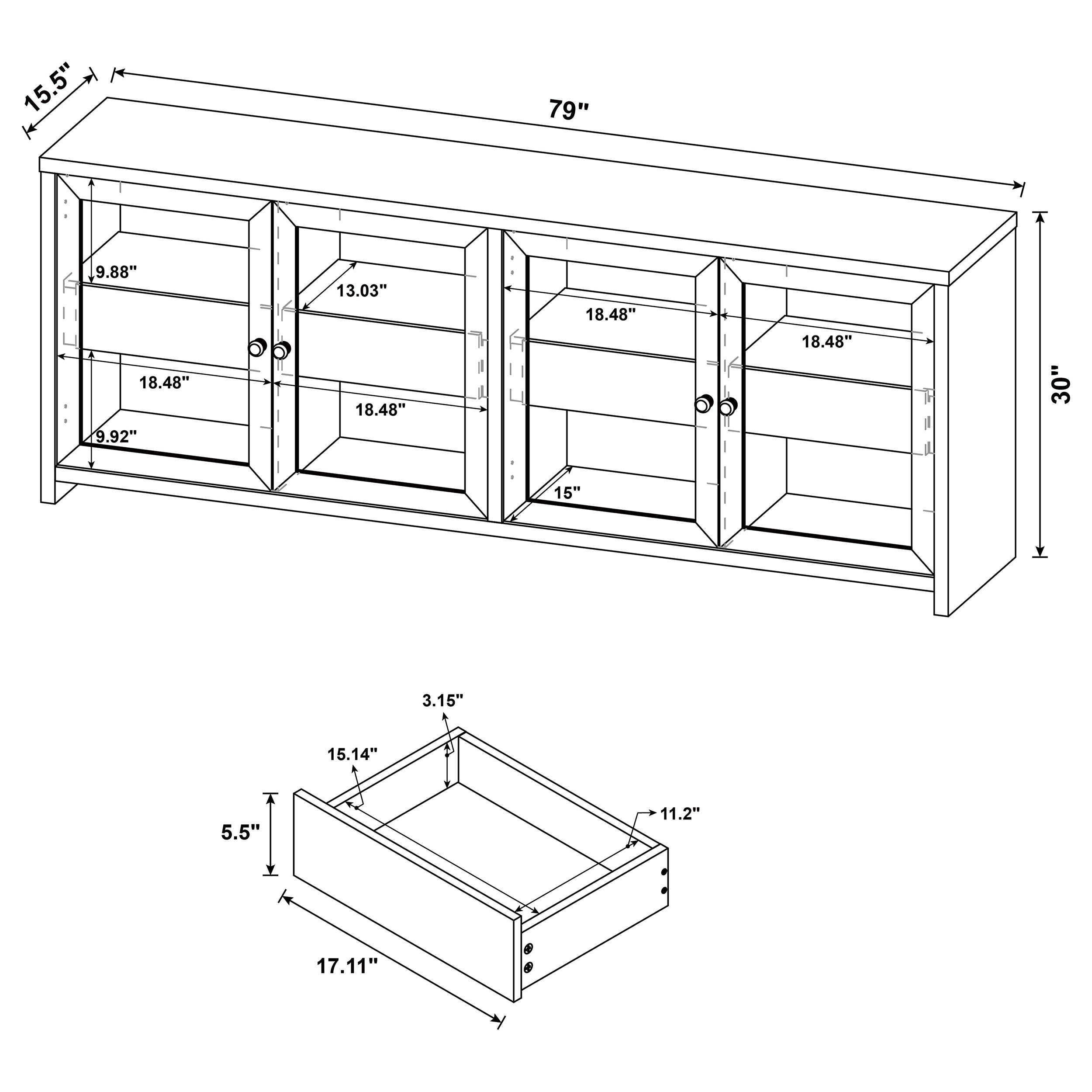 Denison 3-piece Entertainment Center 79-inch TV Stand Black — view 18