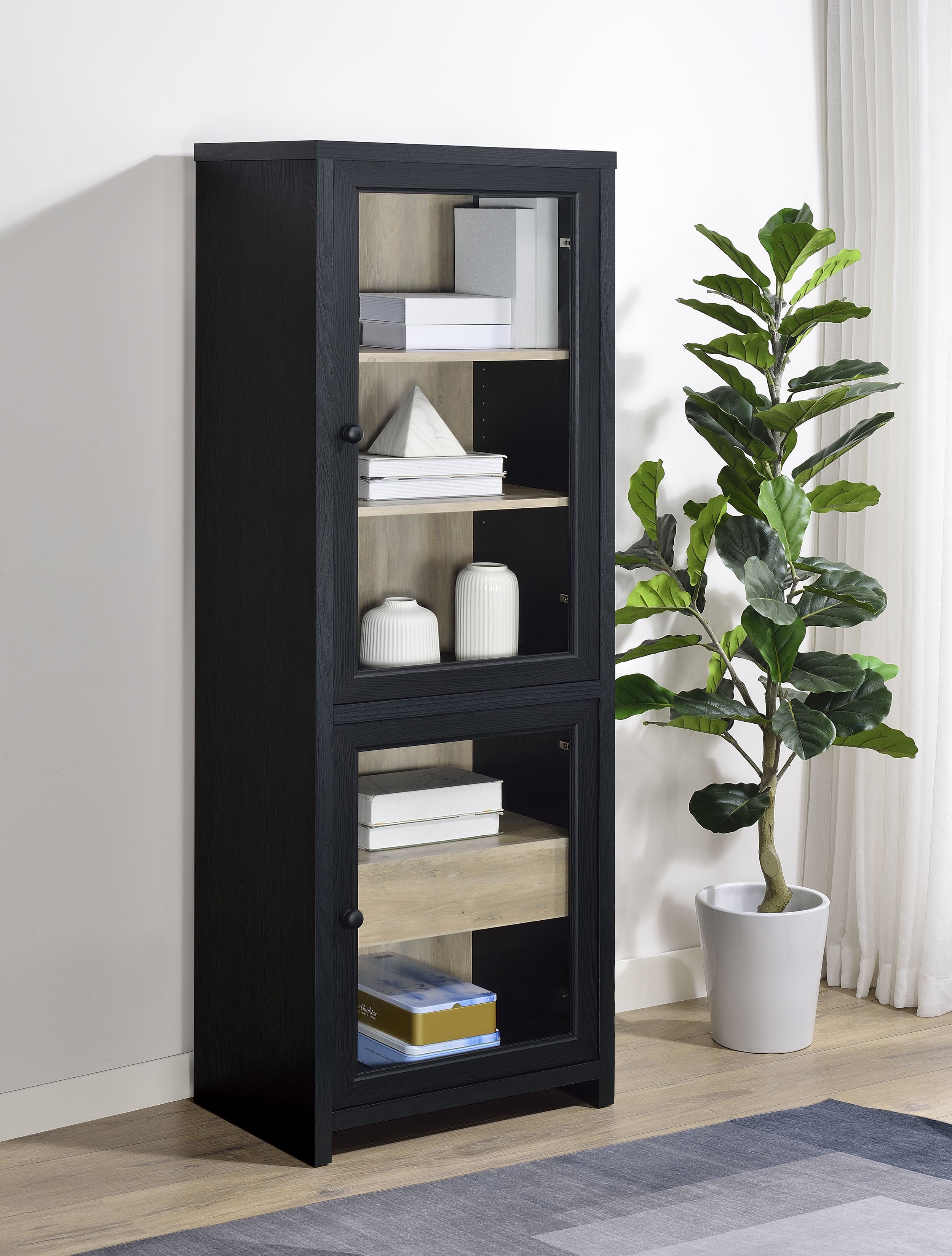 Denison 67-inch 2-door Media Tower Storage Cabinet Black — view 2