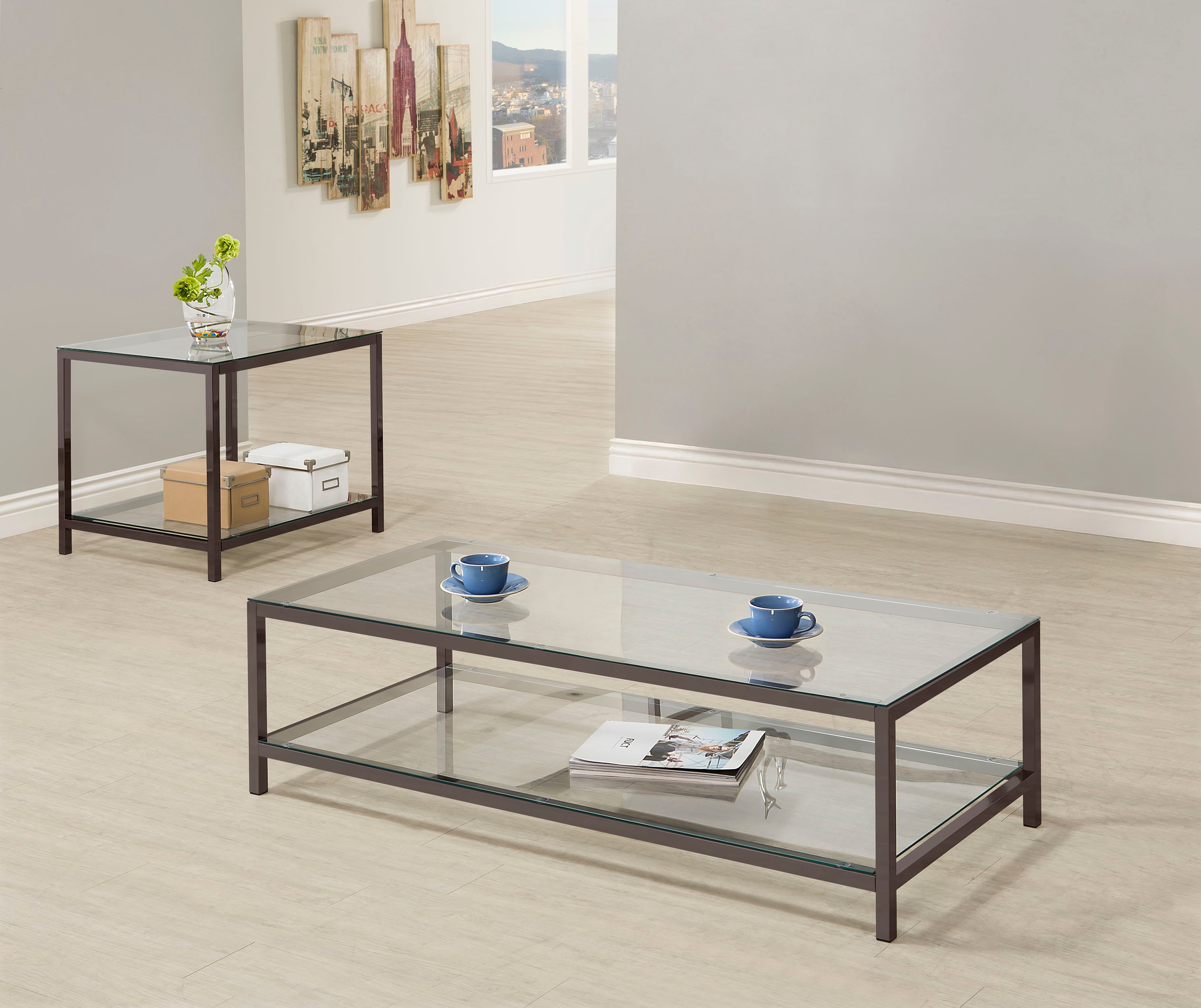 Trini 2-piece Coffee and End Table Set Black Nickel — view 1