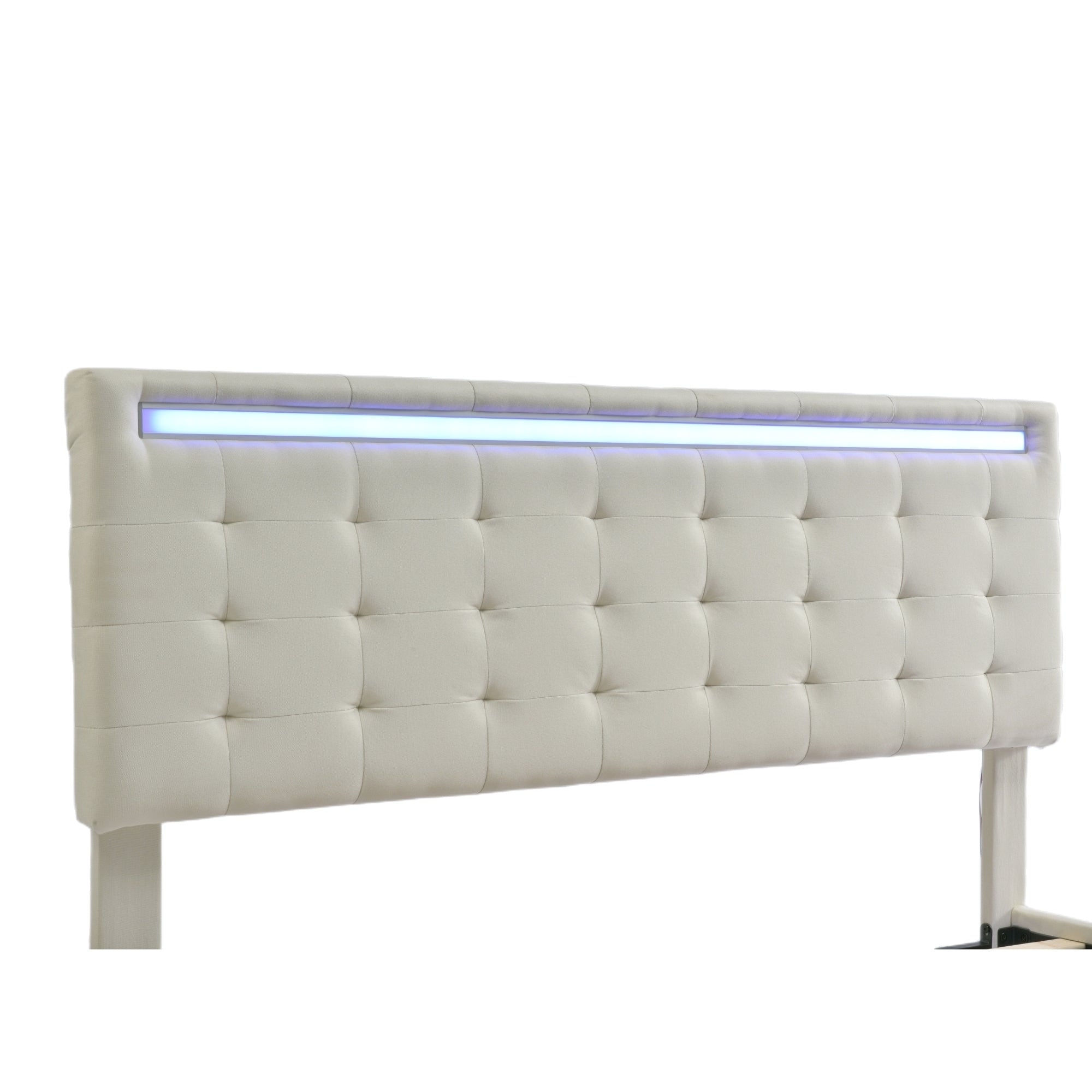 Queen Size Floating Bed Frame with LED Lights and USB Charging,Modern Upholstered Platform LED Bed Frame,Beige - Atlantic Fine Furniture Melbourne FL