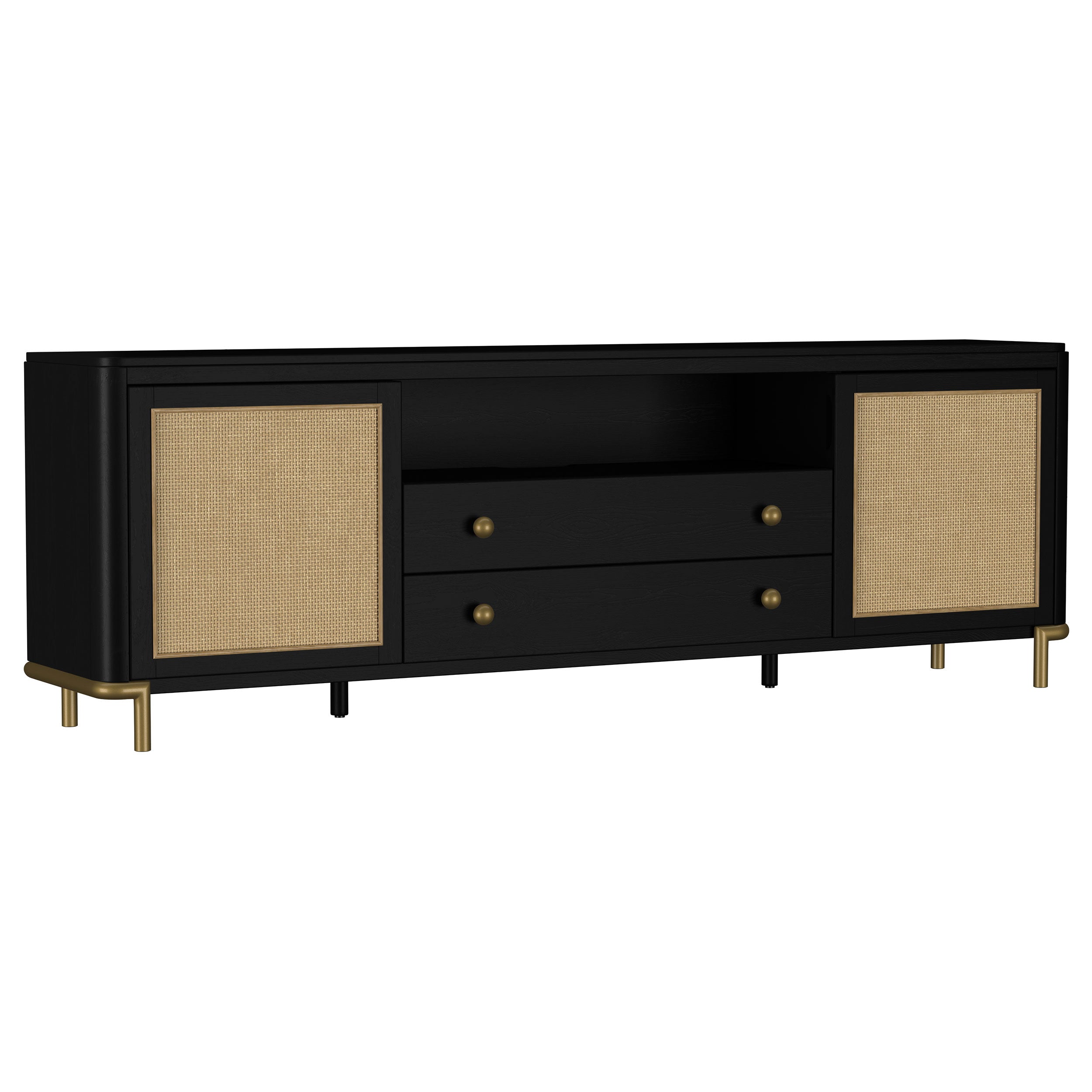 Arini Rattan Cane 2-door TV Stand Media Console Black — view 1