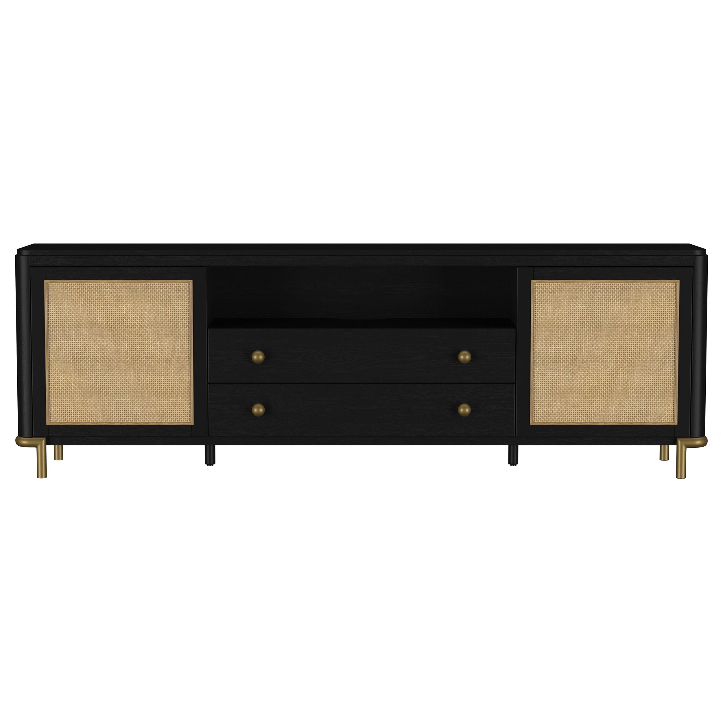 Arini Rattan Cane 2-door TV Stand Media Console Black — view 4