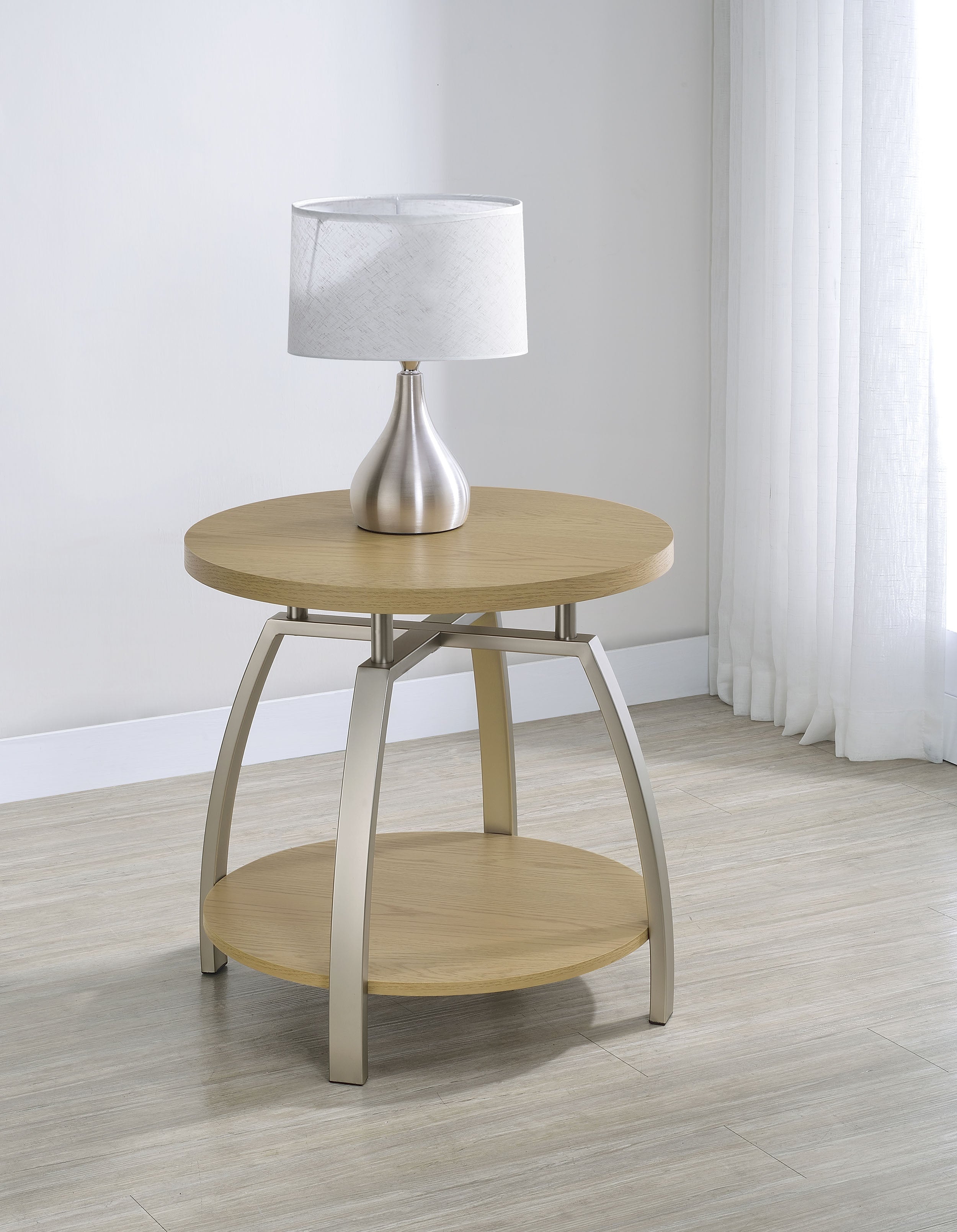 Dacre Round Engineered Wood Top Side End Table Greige — view 2