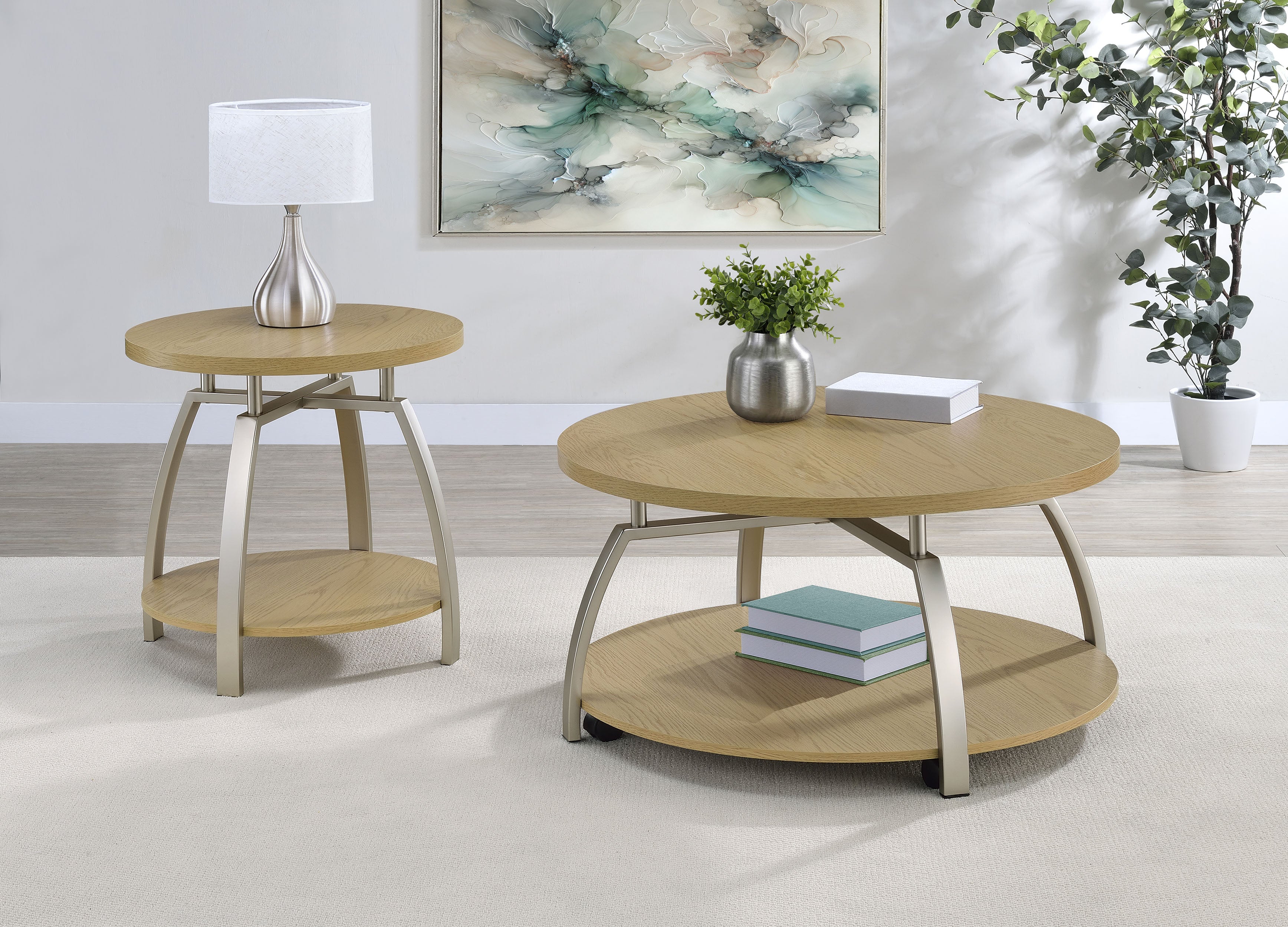 Dacre Round Engineered Wood Top Coffee Table Greige — view 11