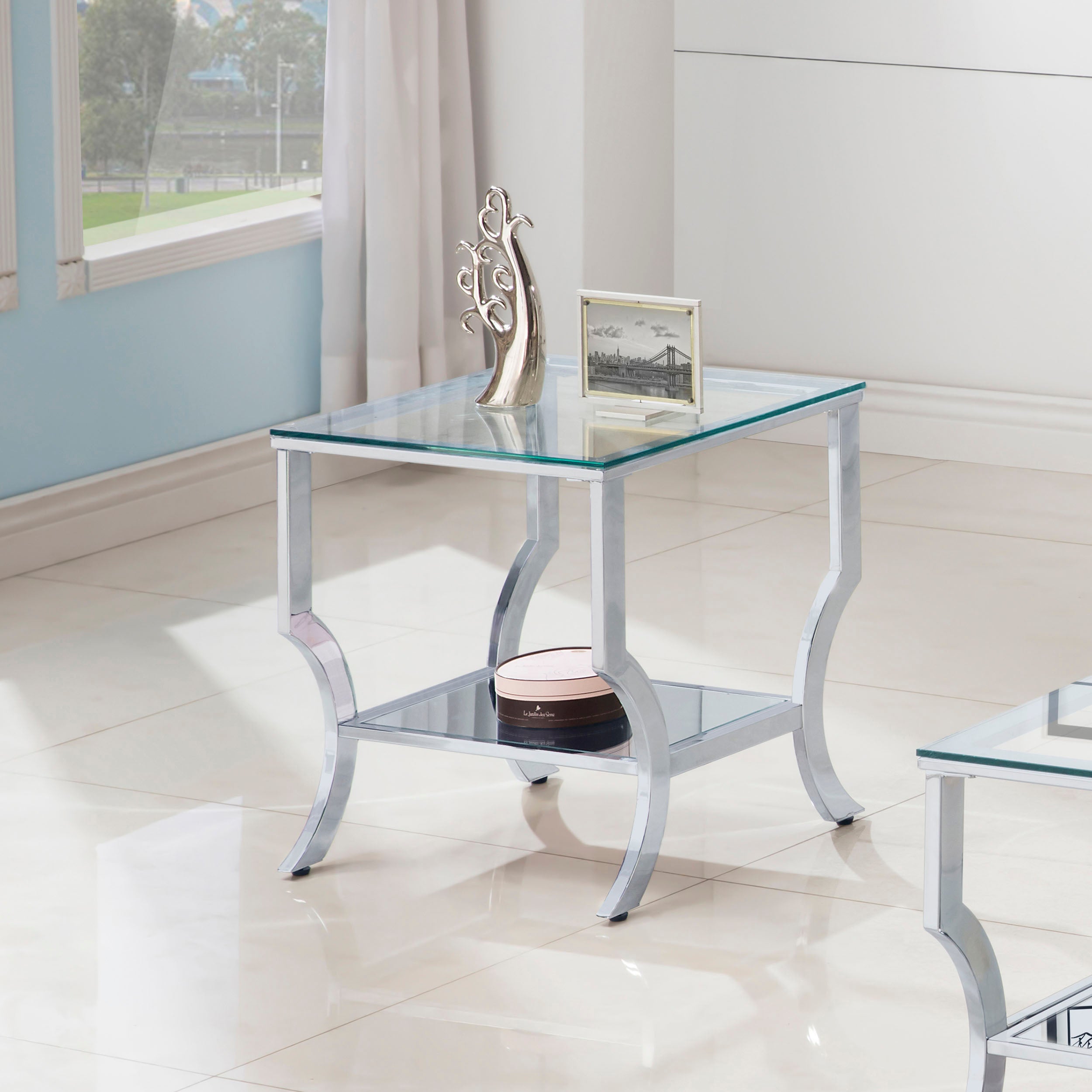 Saide Square Glass Top Side End Table Chrome — view 2