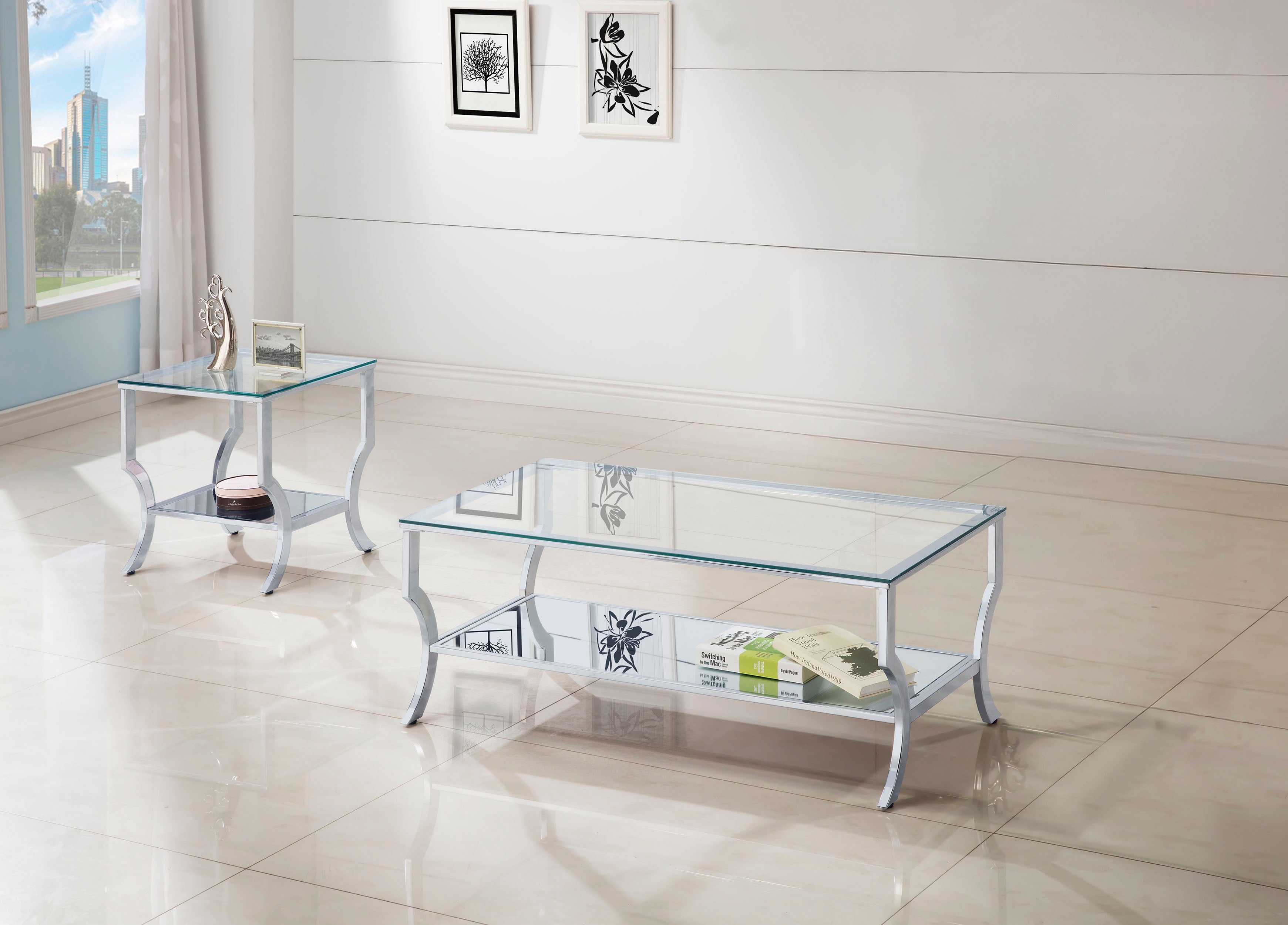 Saide 2-piece Glass Top Coffee and End Table Set Chrome — view 1
