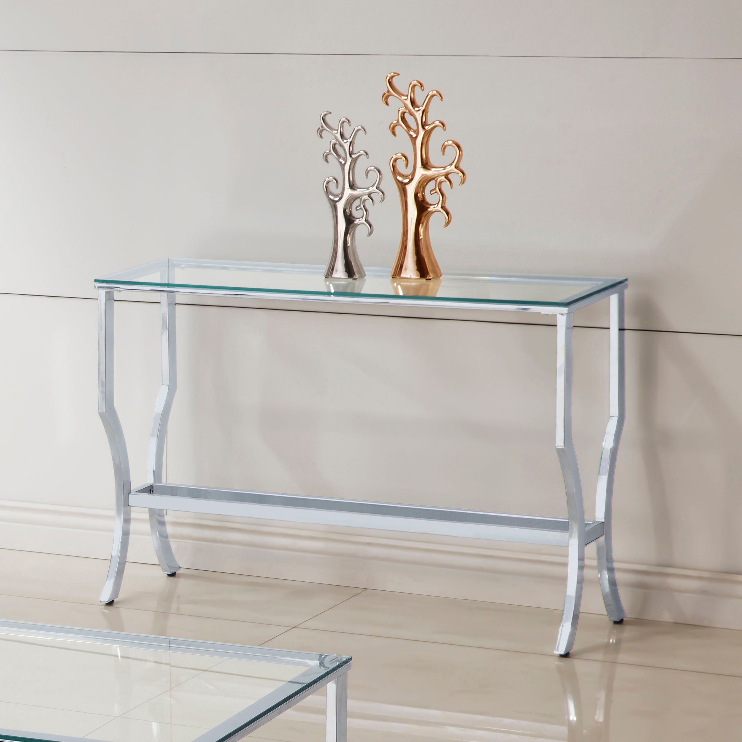 Saide Rectangular Glass Top Entryway Console Table Chrome — view 2