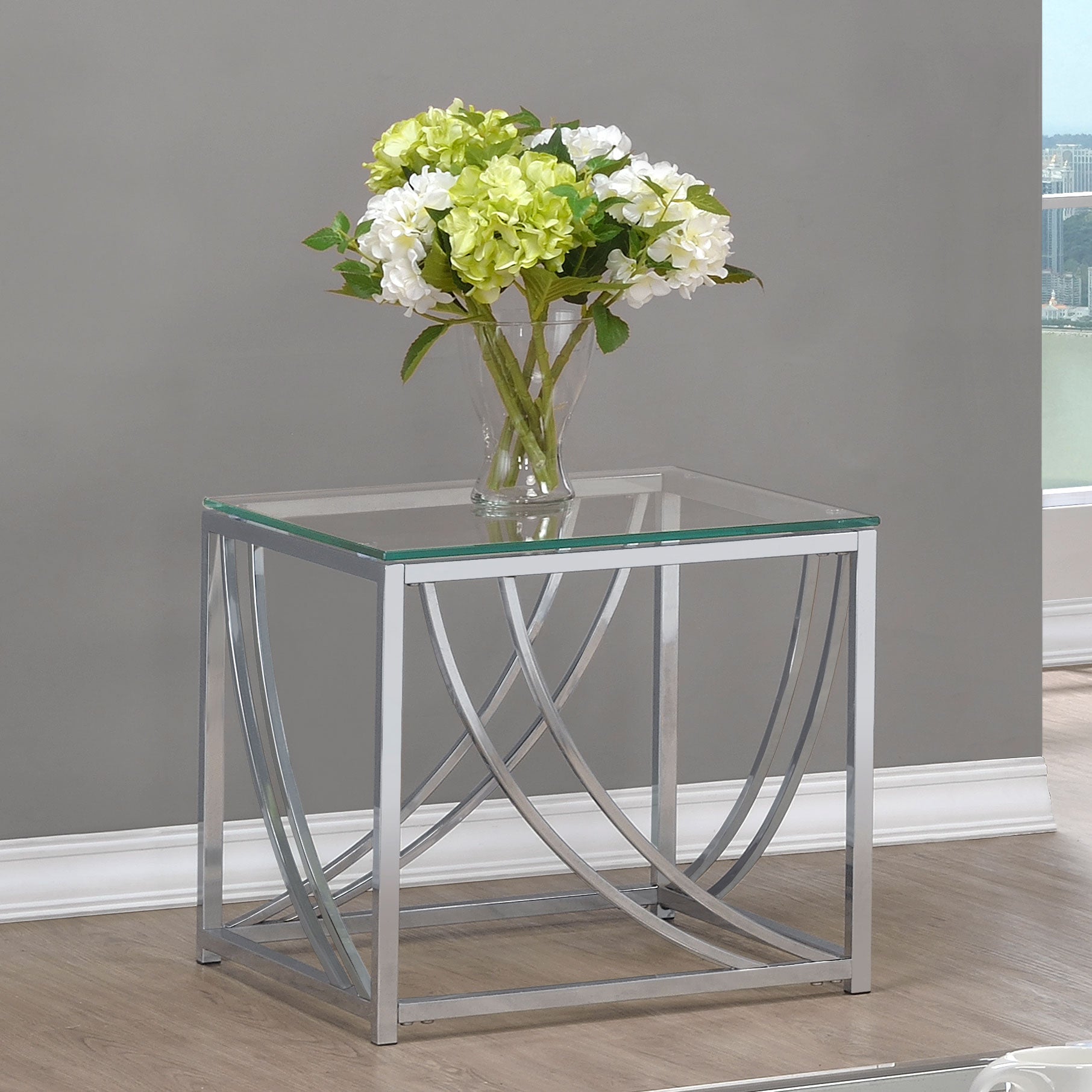 Lille Square Glass Top Side End Table Chrome — view 2