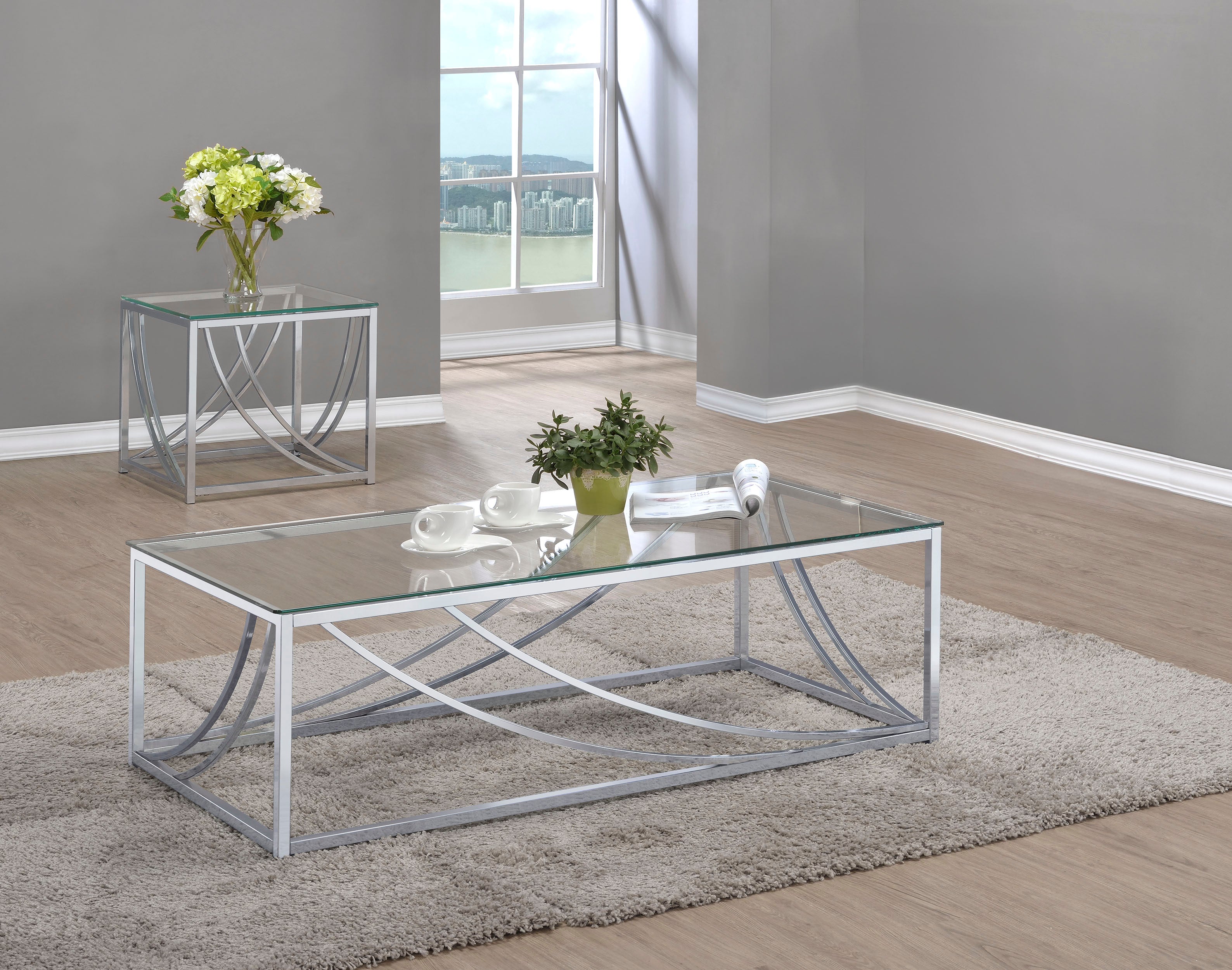 Lille 2-piece Glass Top Coffee And End Table Set Chrome — view 1