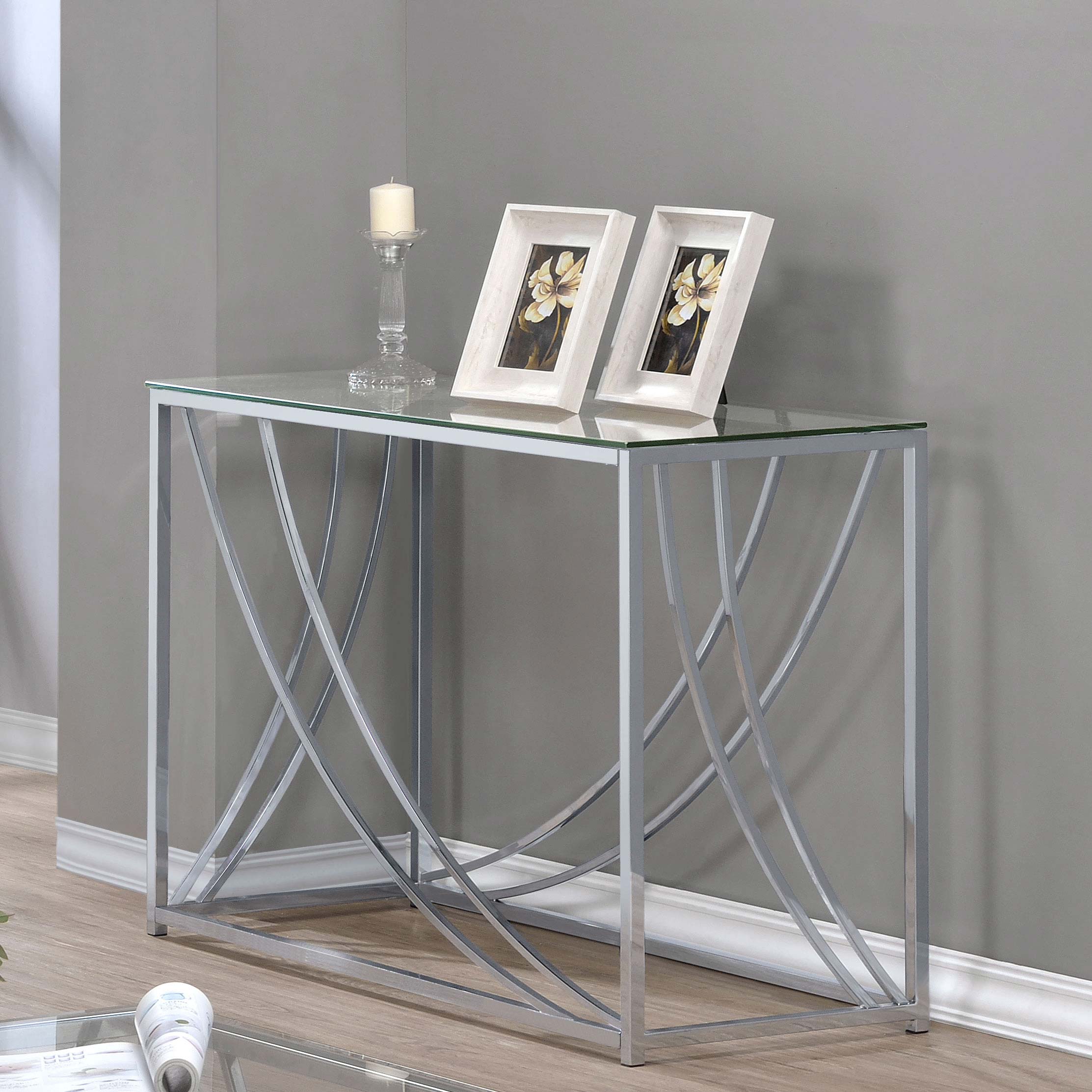 Lille Glass Top Entryway Console Table Accents Chrome — view 2