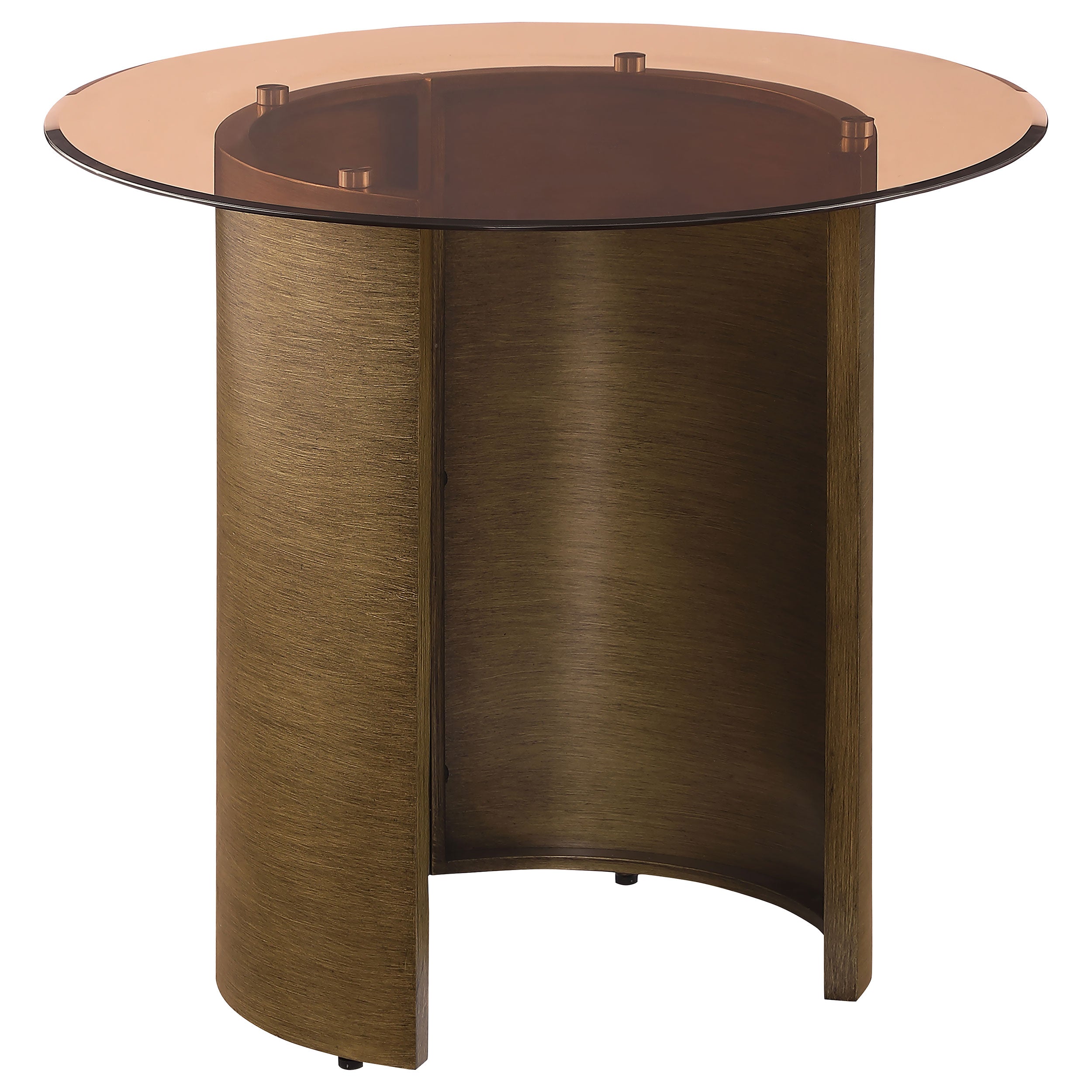 Morena Round Tawny Glass Top Side End Table Brushed Bronze — view 1
