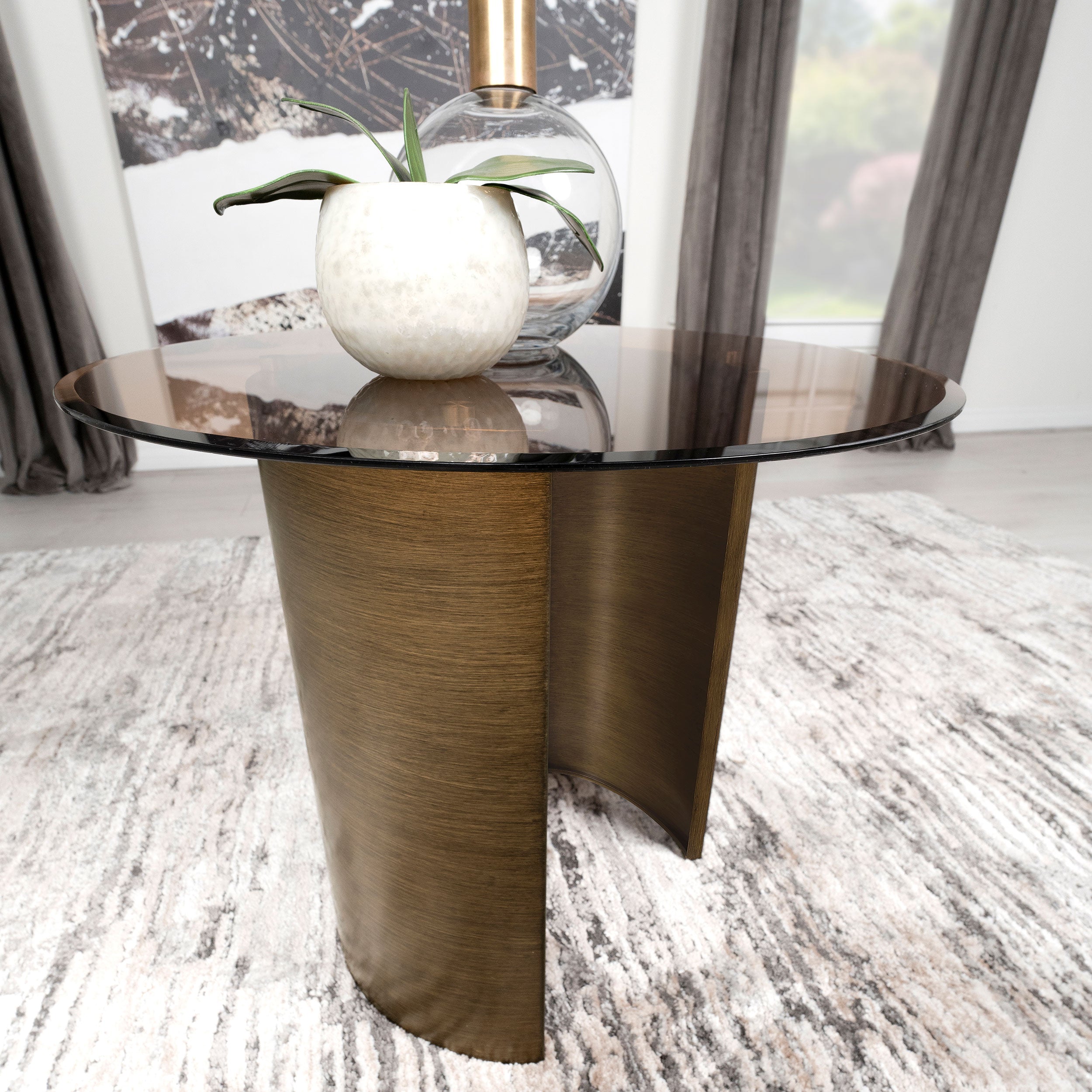 Morena Round Tawny Glass Top Side End Table Brushed Bronze — view 10