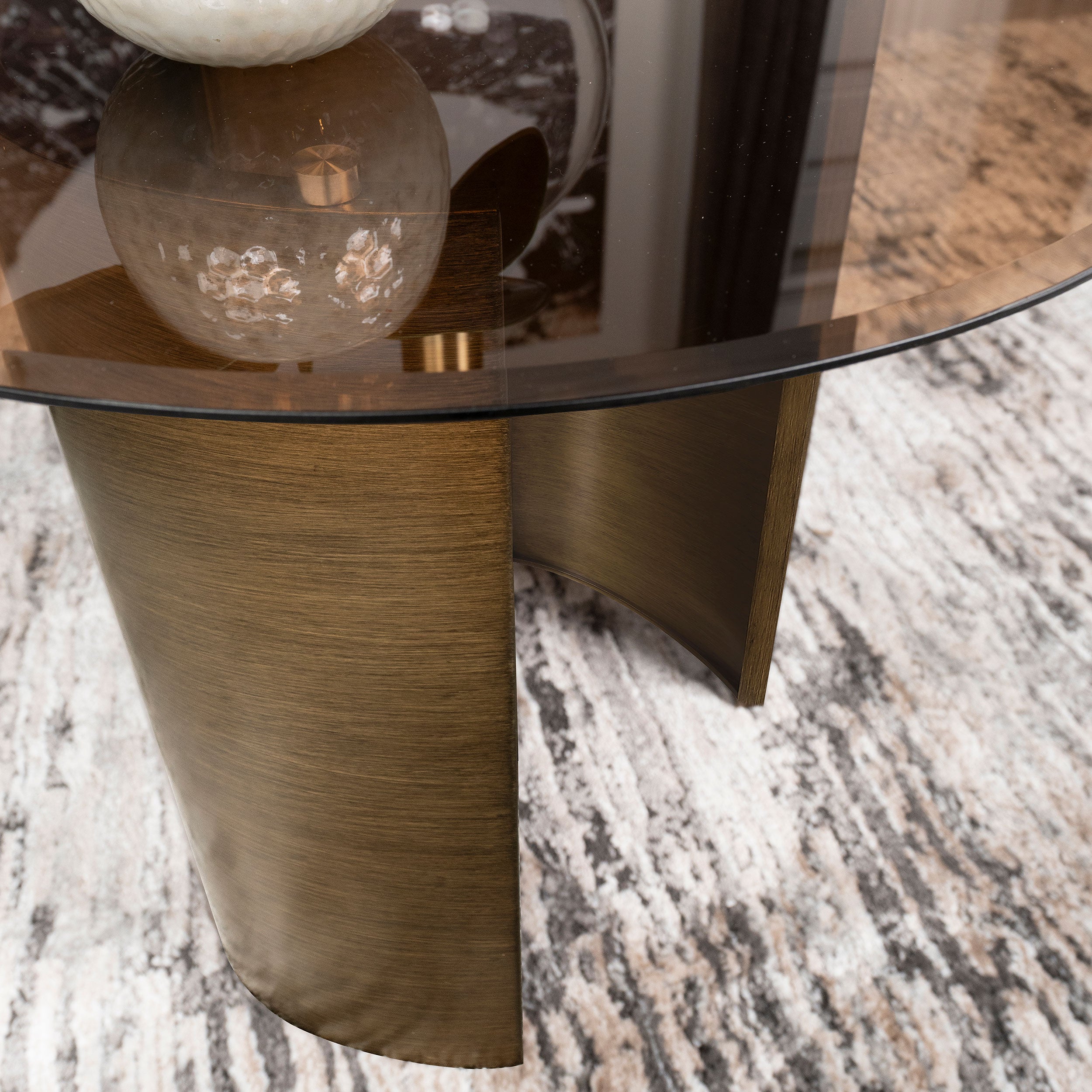 Morena Round Tawny Glass Top Side End Table Brushed Bronze — view 11