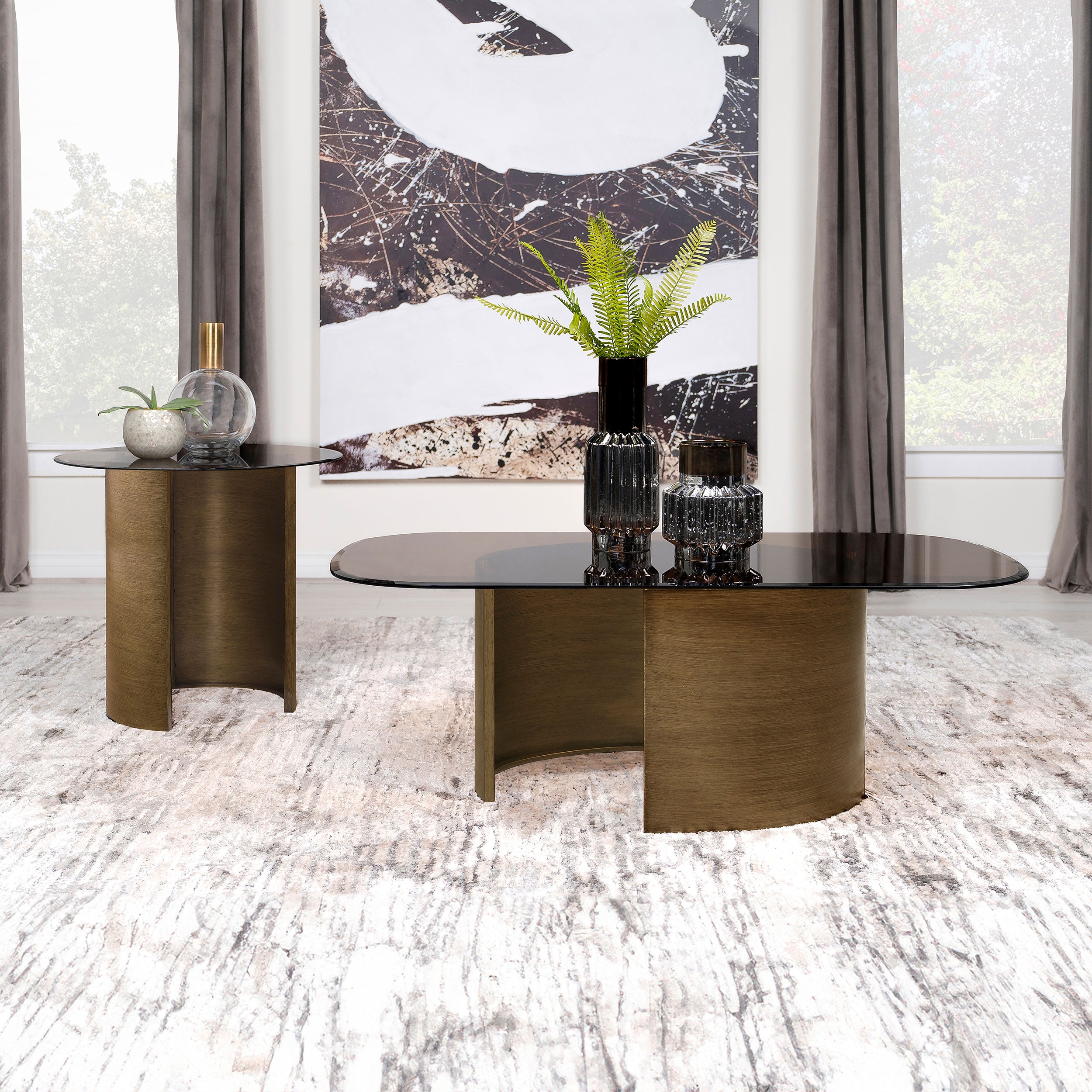 Morena Round Tawny Glass Top Side End Table Brushed Bronze — view 14
