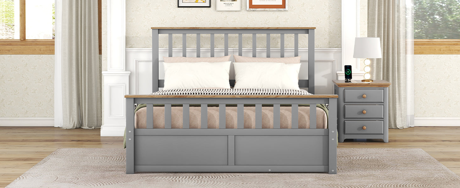 Queen Size Wood Platform Bed with Two Drawers and Wooden Slat Support,Gray+Natrual - Atlantic Fine Furniture Melbourne FL
