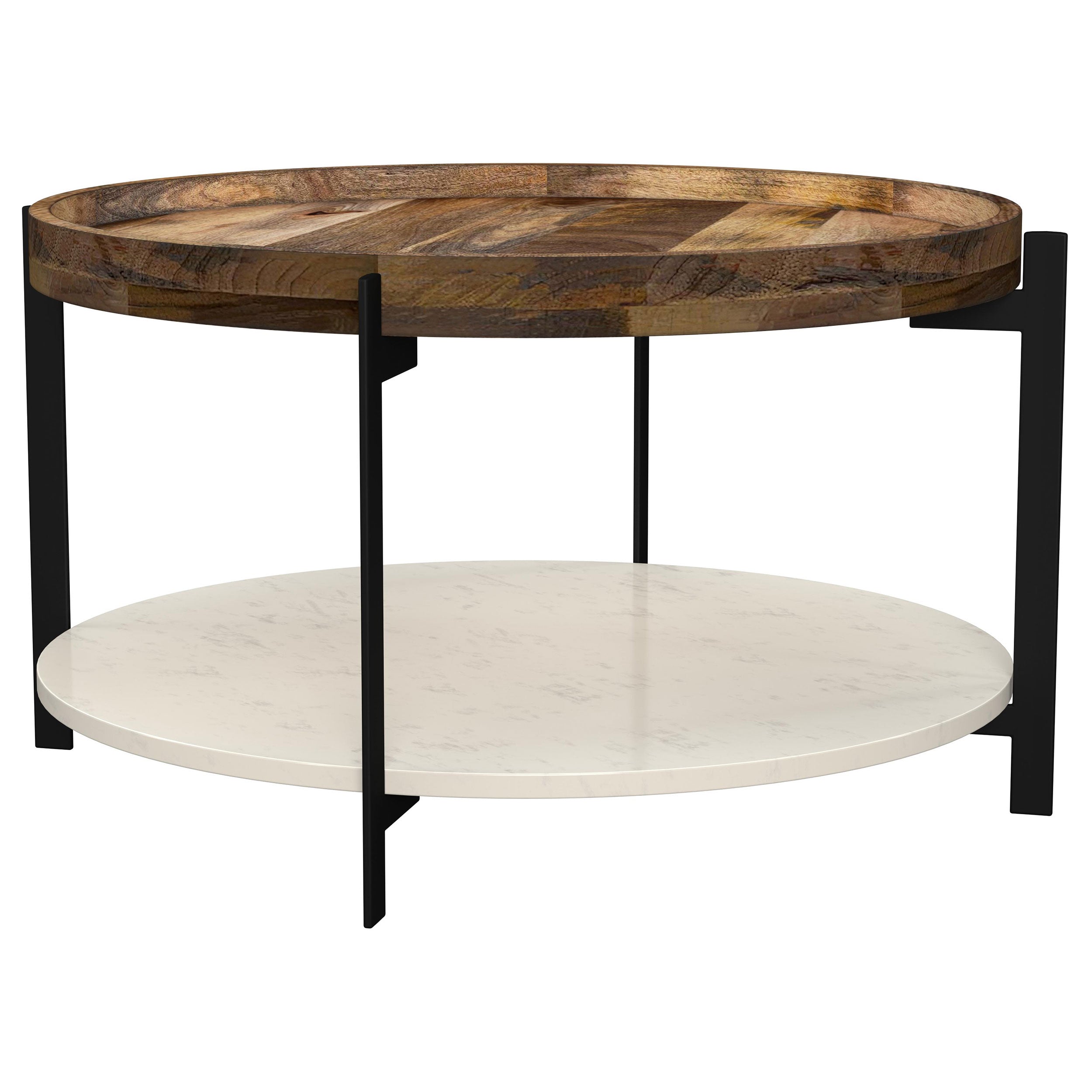 Adhvik Round Wood Top Marble Shelf Coffee Table Natural — view 1