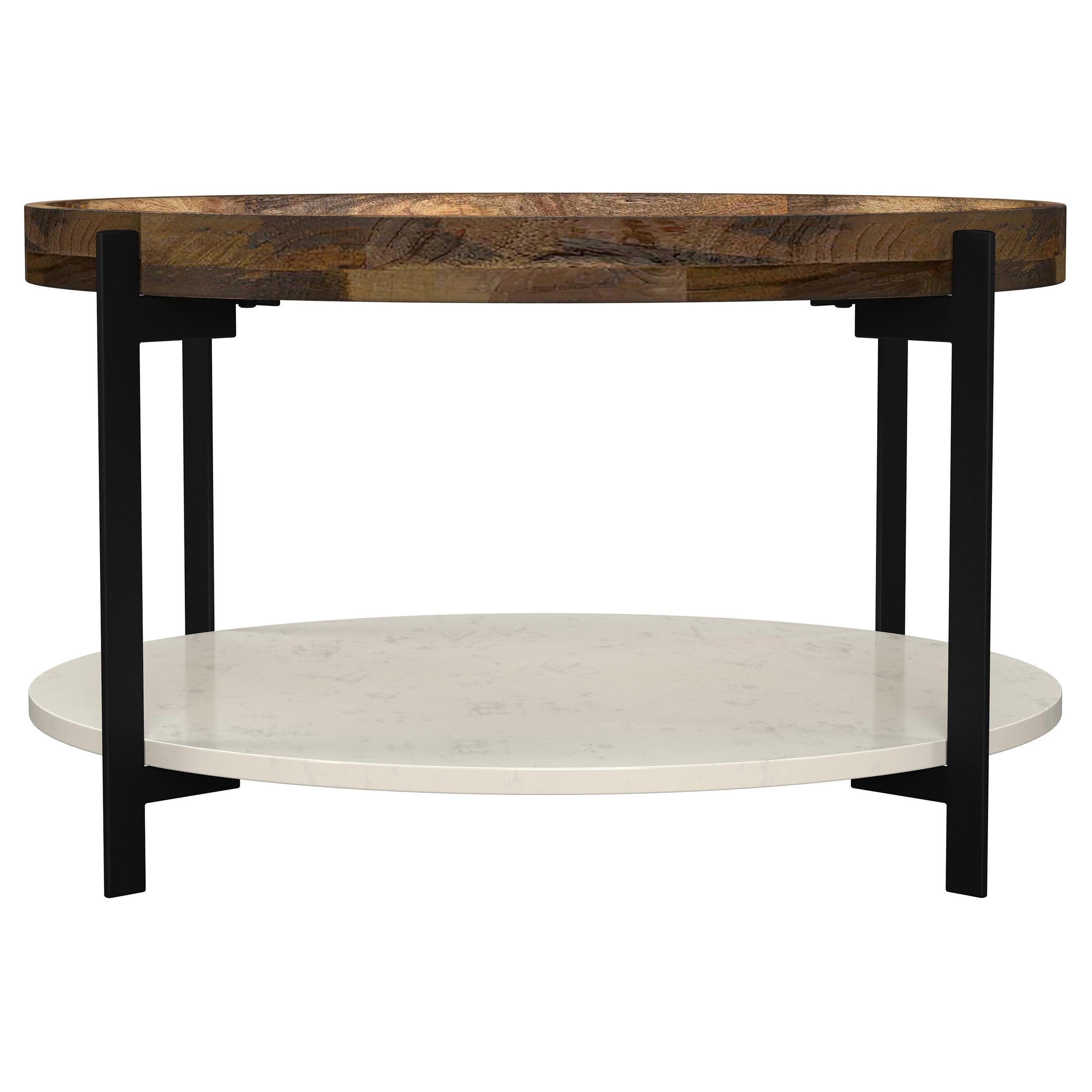 Adhvik Round Wood Top Marble Shelf Coffee Table Natural — view 3