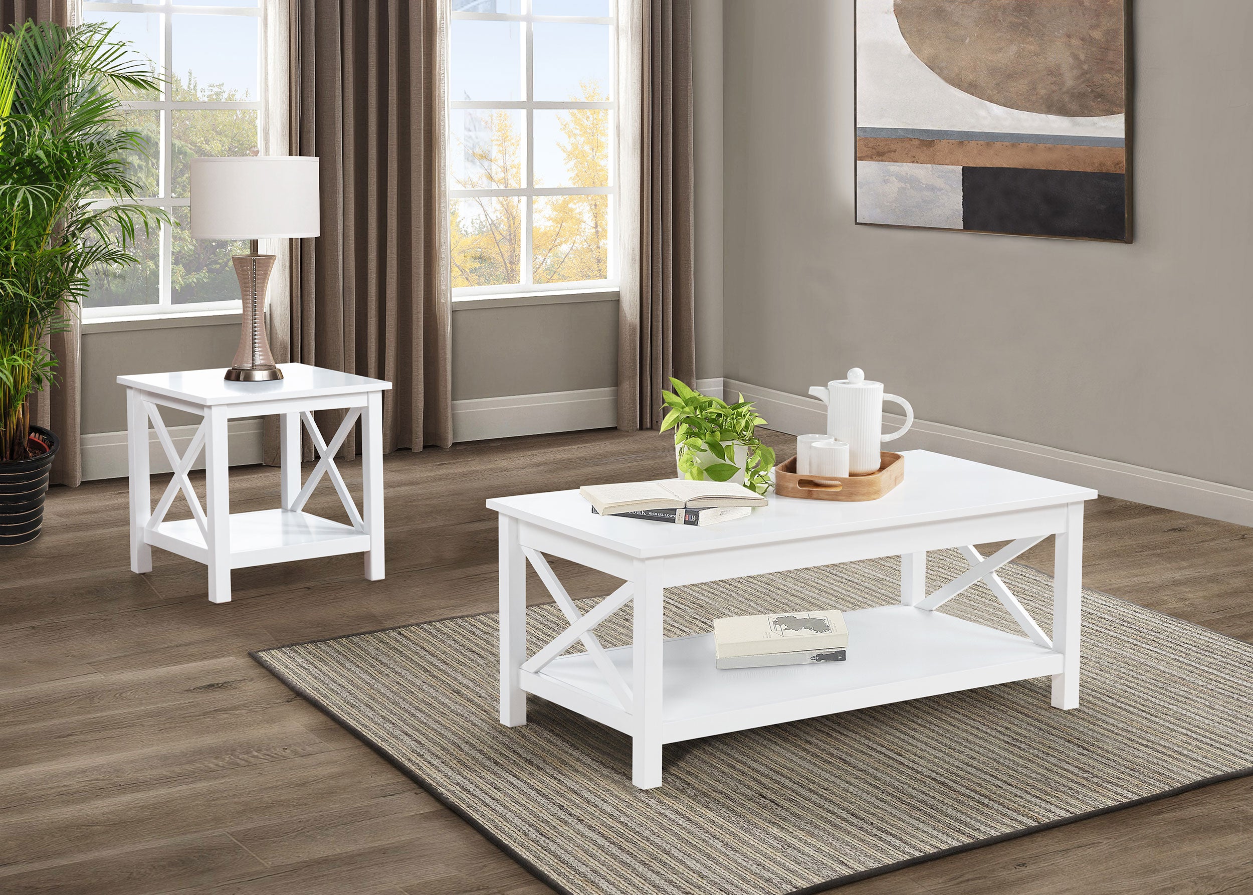 Skyview Square Pine Wood Side End Table with Shelf White — view 8