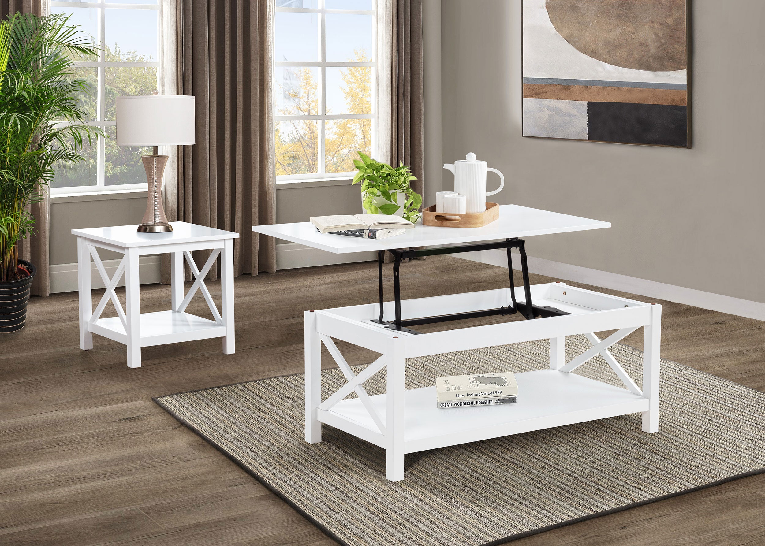 Skyview Square Pine Wood Side End Table with Shelf White — view 9