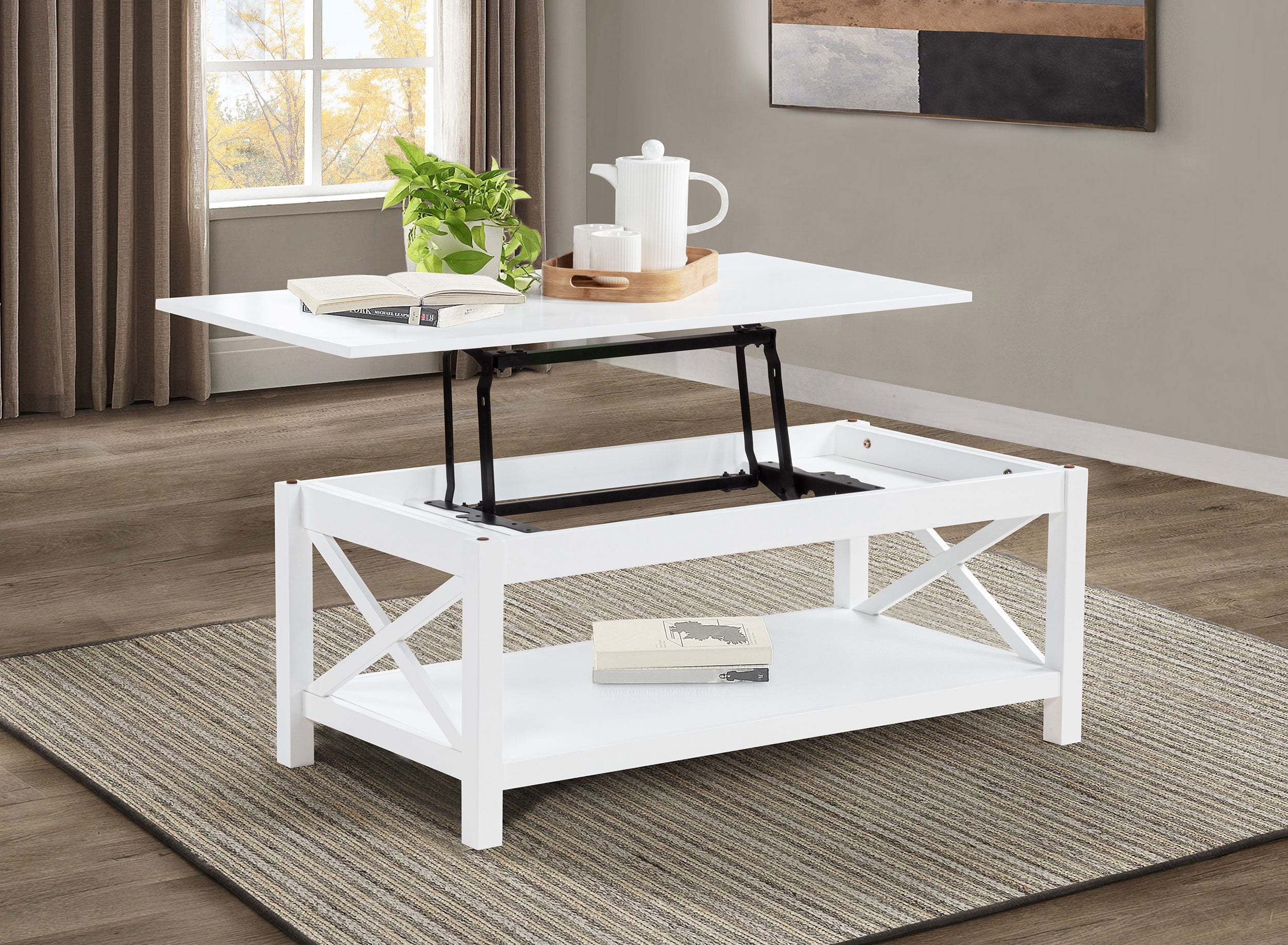 Skyview 44-inch Rectangular Lift Top Coffee Table White — view 3