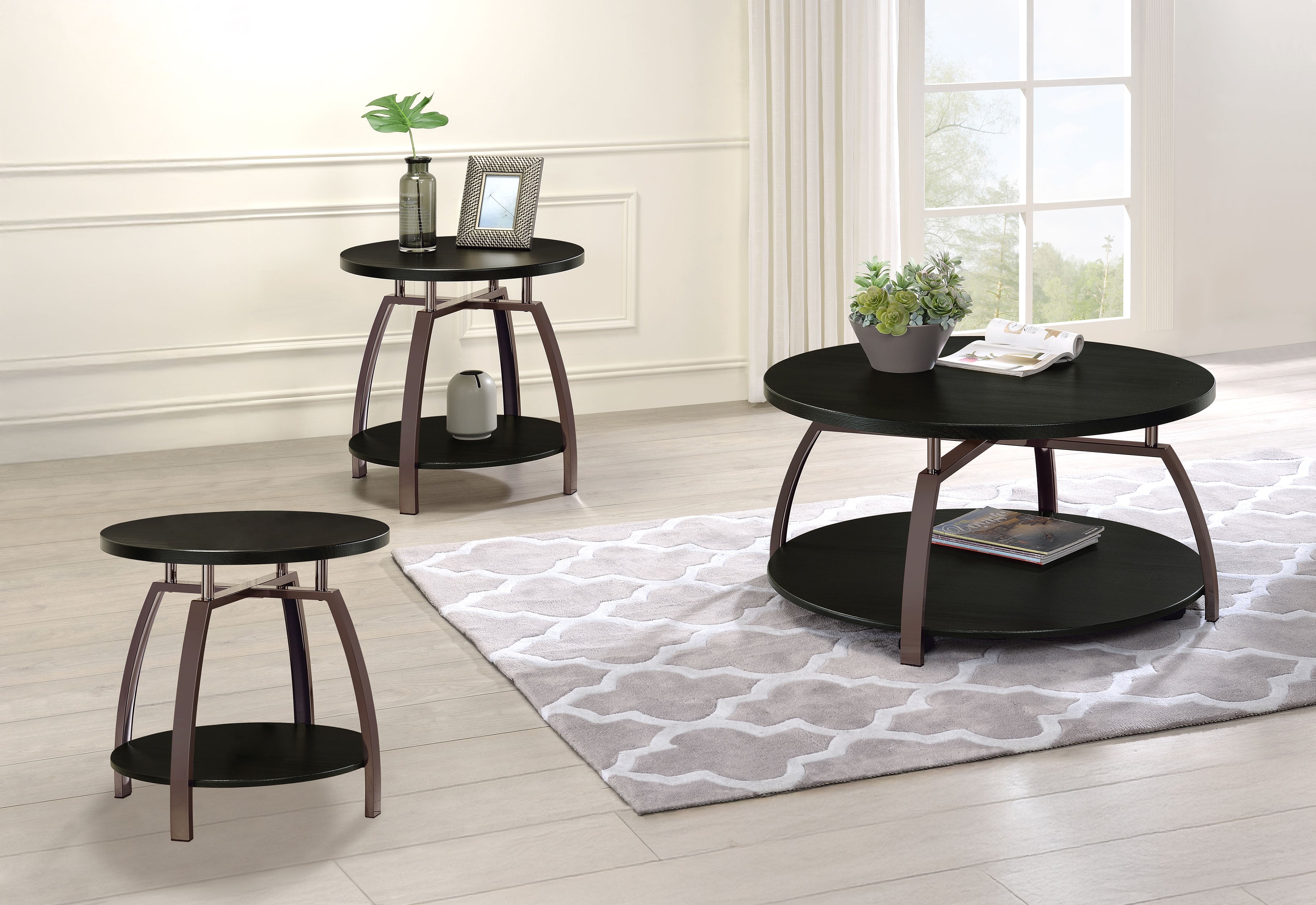 Dacre 3-piece Round Coffee and End Table Set Dark Charcoal — view 1