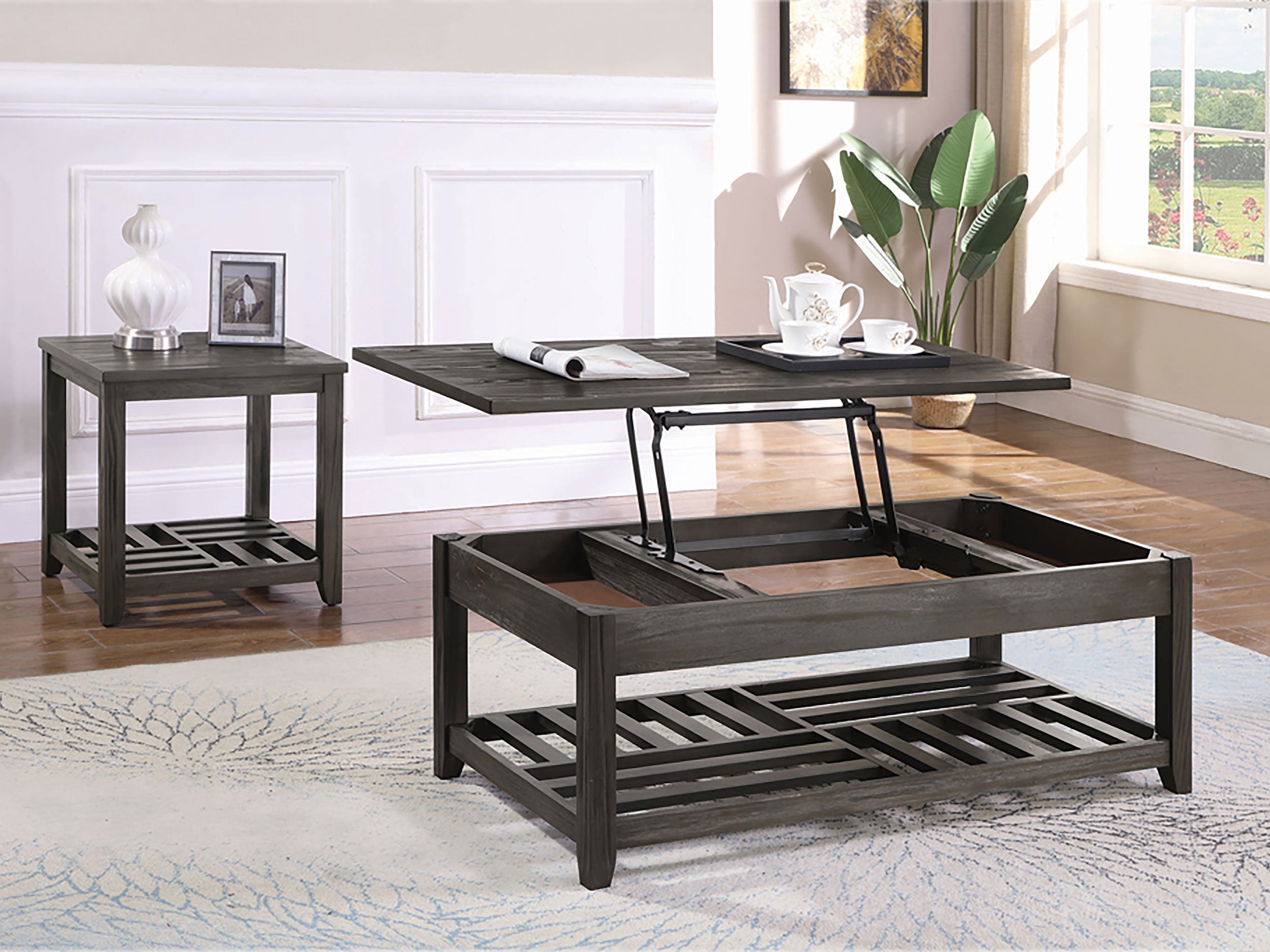 Cliffview Rectangular Wood Lift Top Coffee Table Grey — view 9